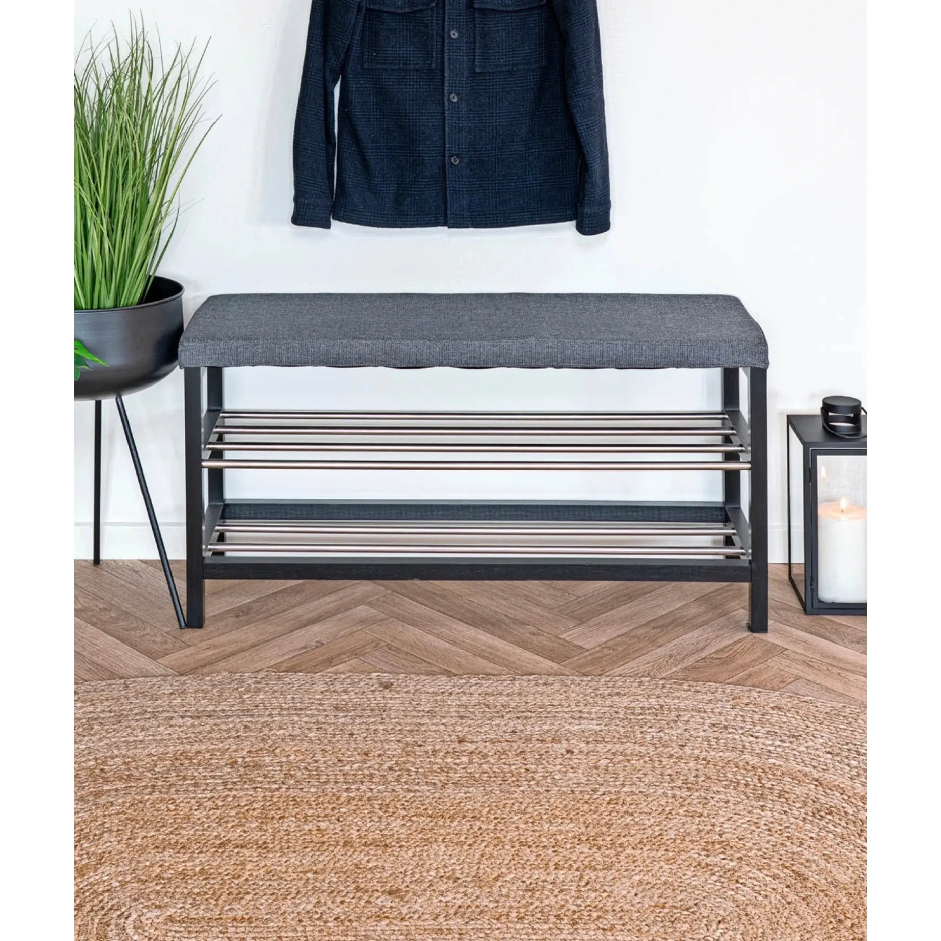 BOLIGINTERIØR BÆNK SORT/GRÅ 34 X 100 CM