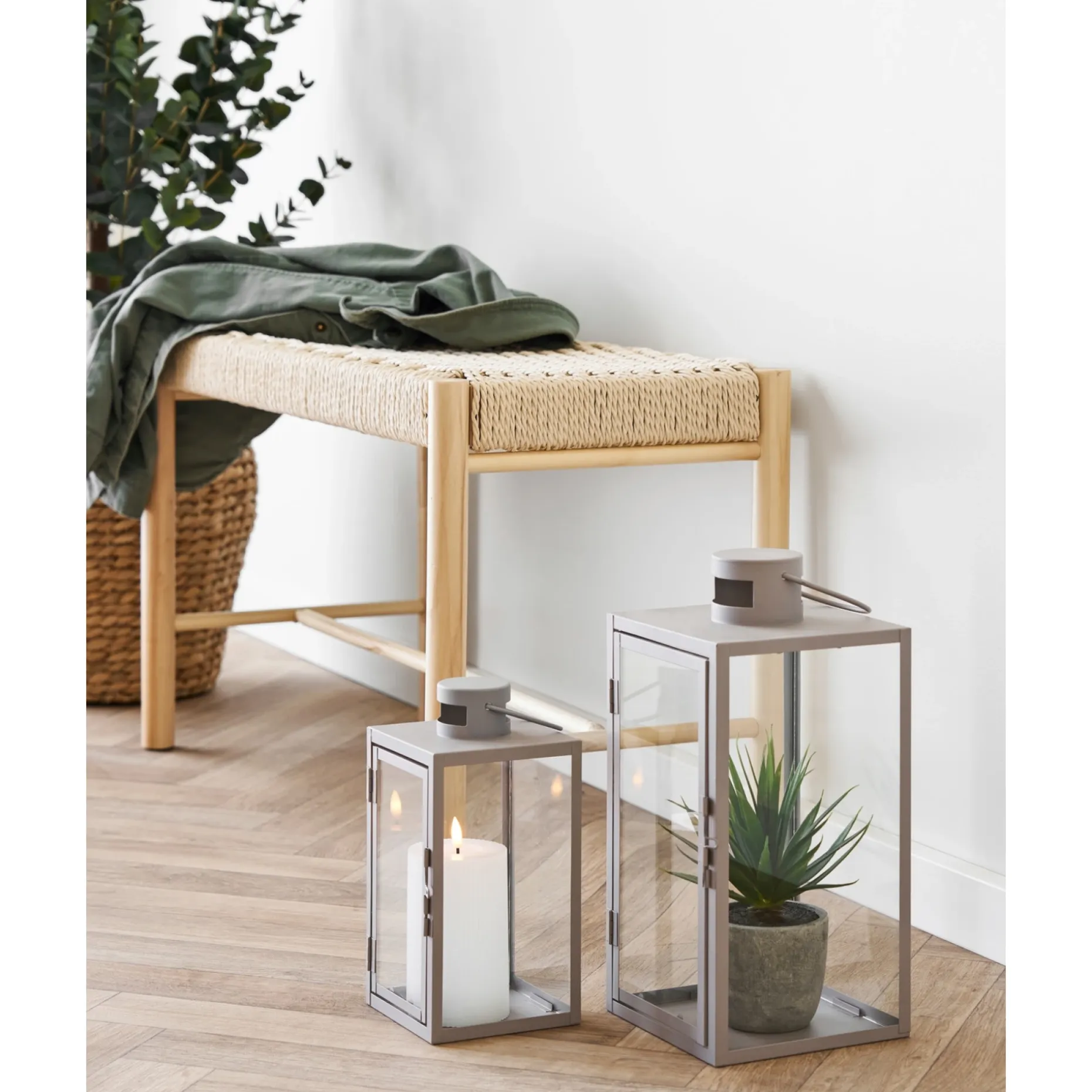 BOLIGINTERIØR METAL LANTERNESÆT H25/H35 CM BEIGE
