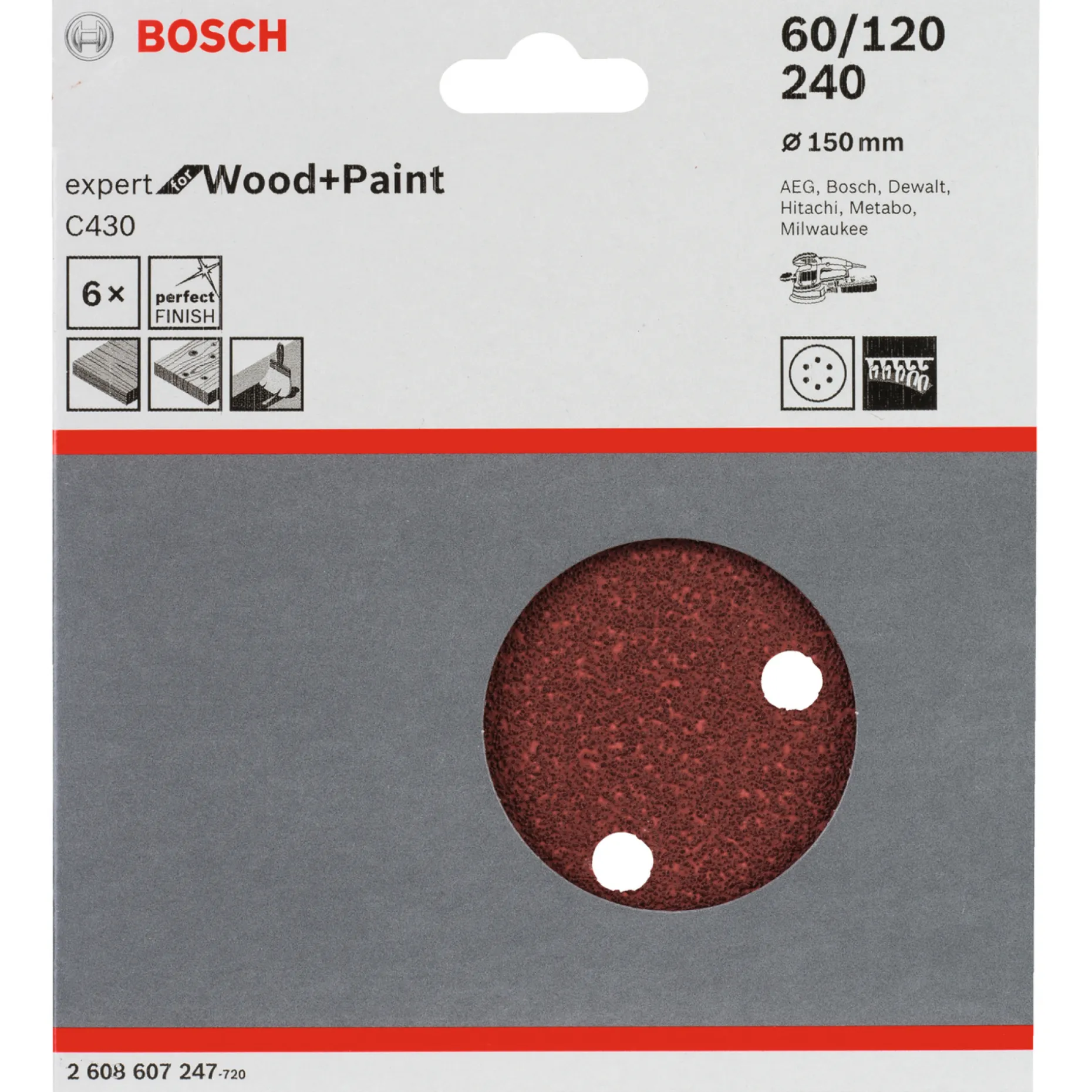 BOSCH C430 EXPERT SLIBERONDEL Ø150 MM K60; K120; K240 6 STK