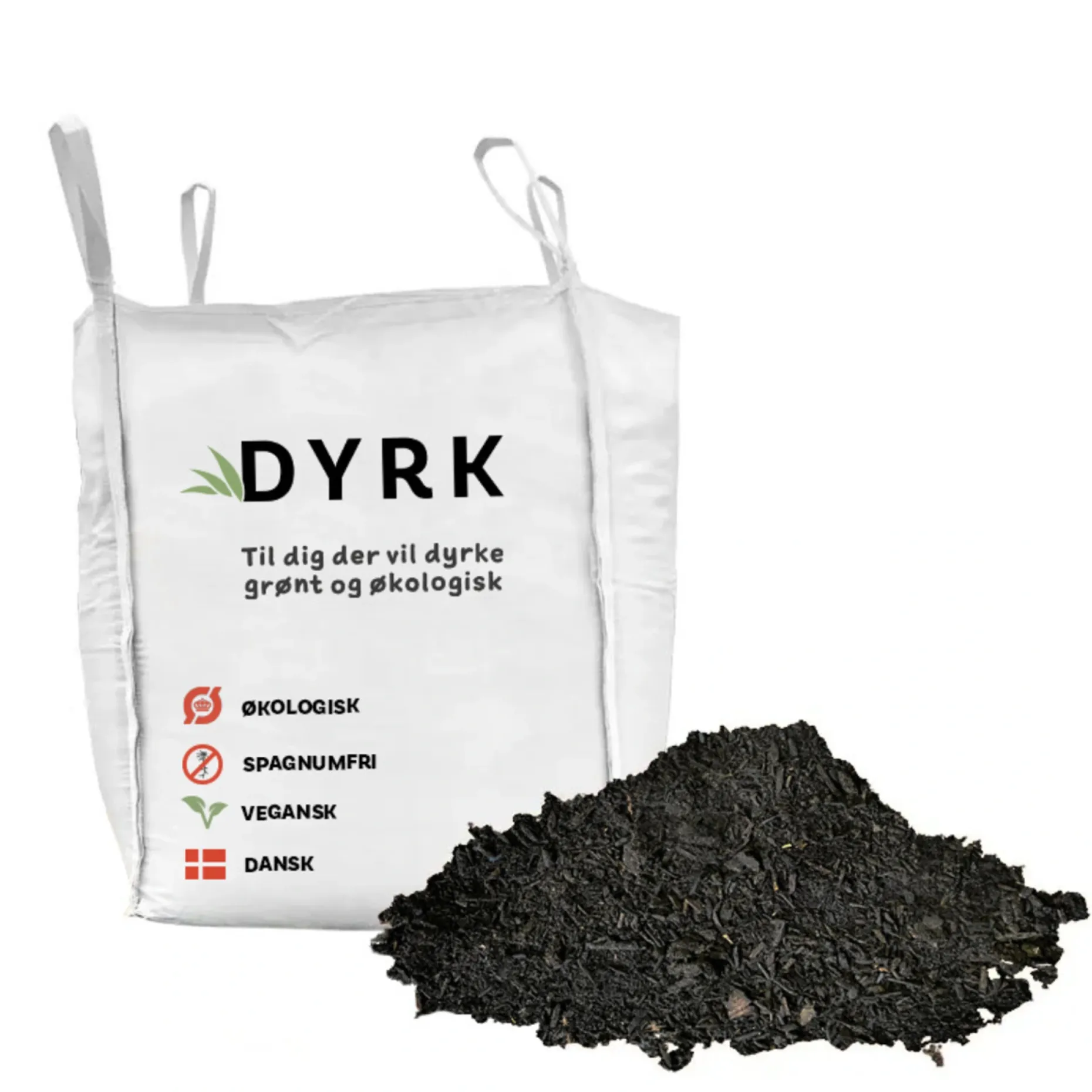 DYRK ØKOLOGÍSK OG SPAGNUMFRI BIGBAG PILEKOMPOST 1000 L