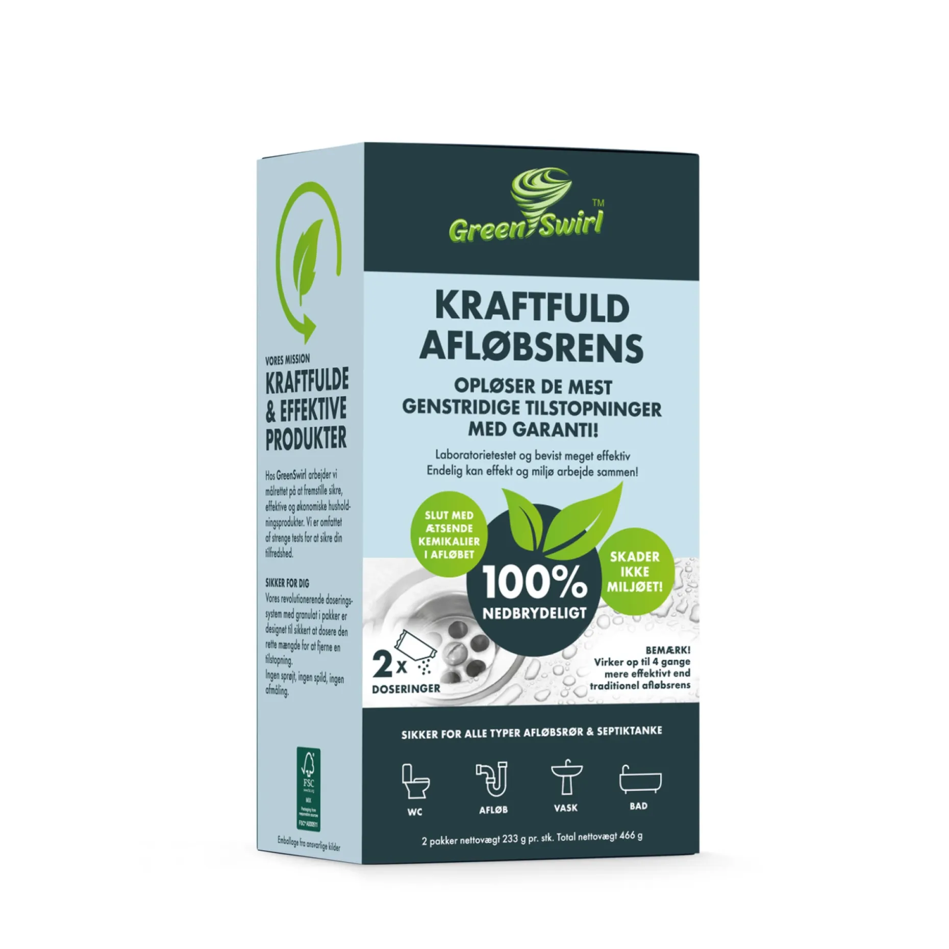 GREENSWIRL 2 DOSERINGSPOSER AFLØBSRENS 233 G PR. POSE