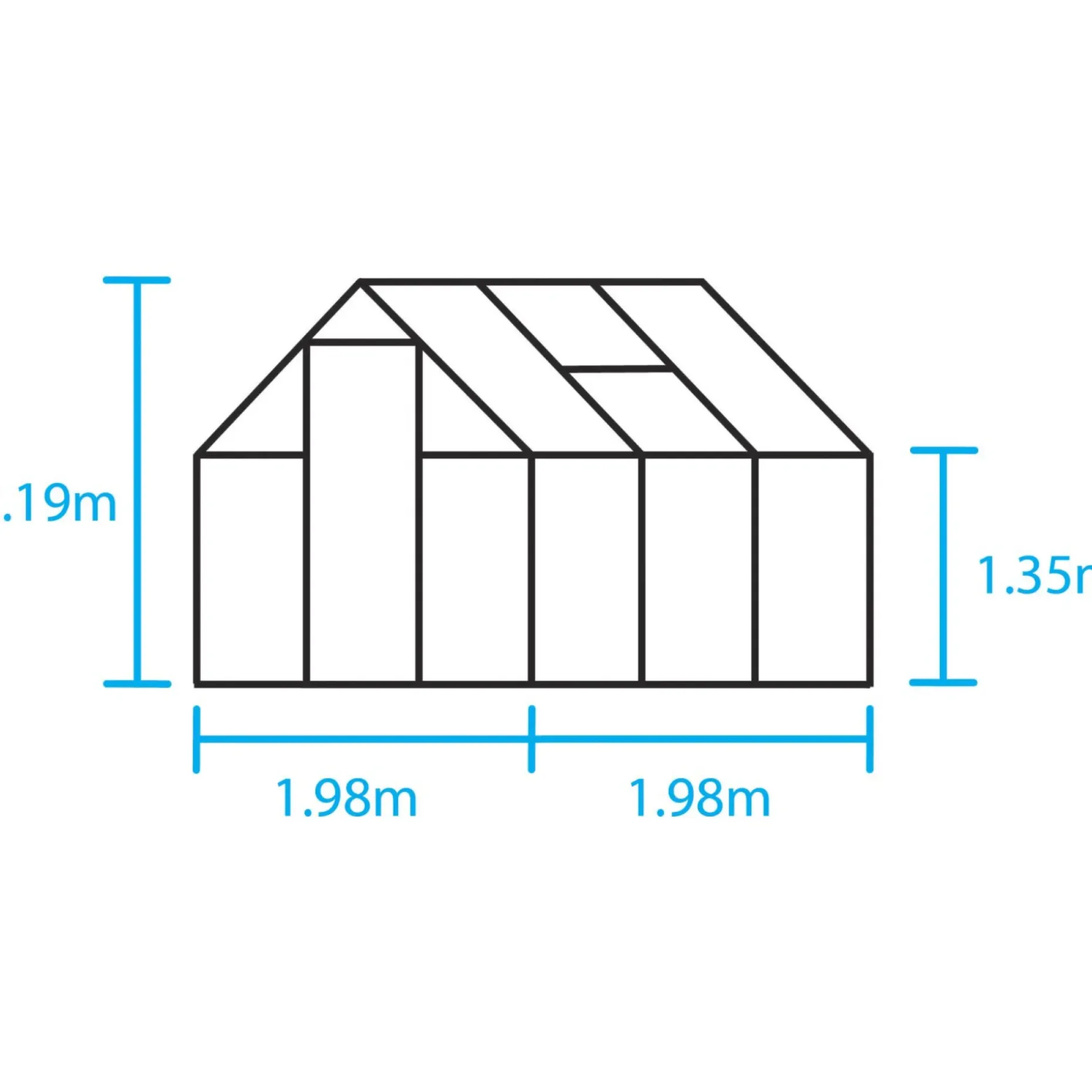 HALLS QUBE 66 DRIVHUS 3 MM HÆRDET GLAS HELE BANER SORT 3,9 M2