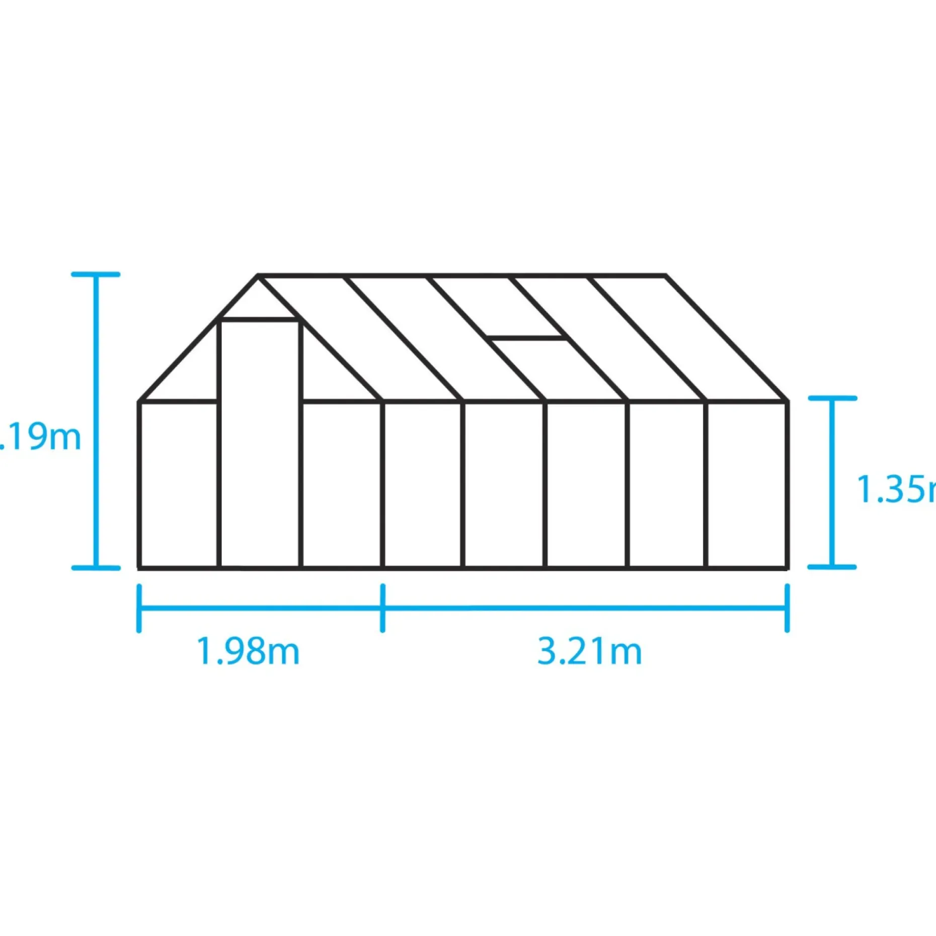 HALLS QUBE 610 DRIVHUS 3 MM HÆRDET GLAS HELE BANER SORT 6,4 M2