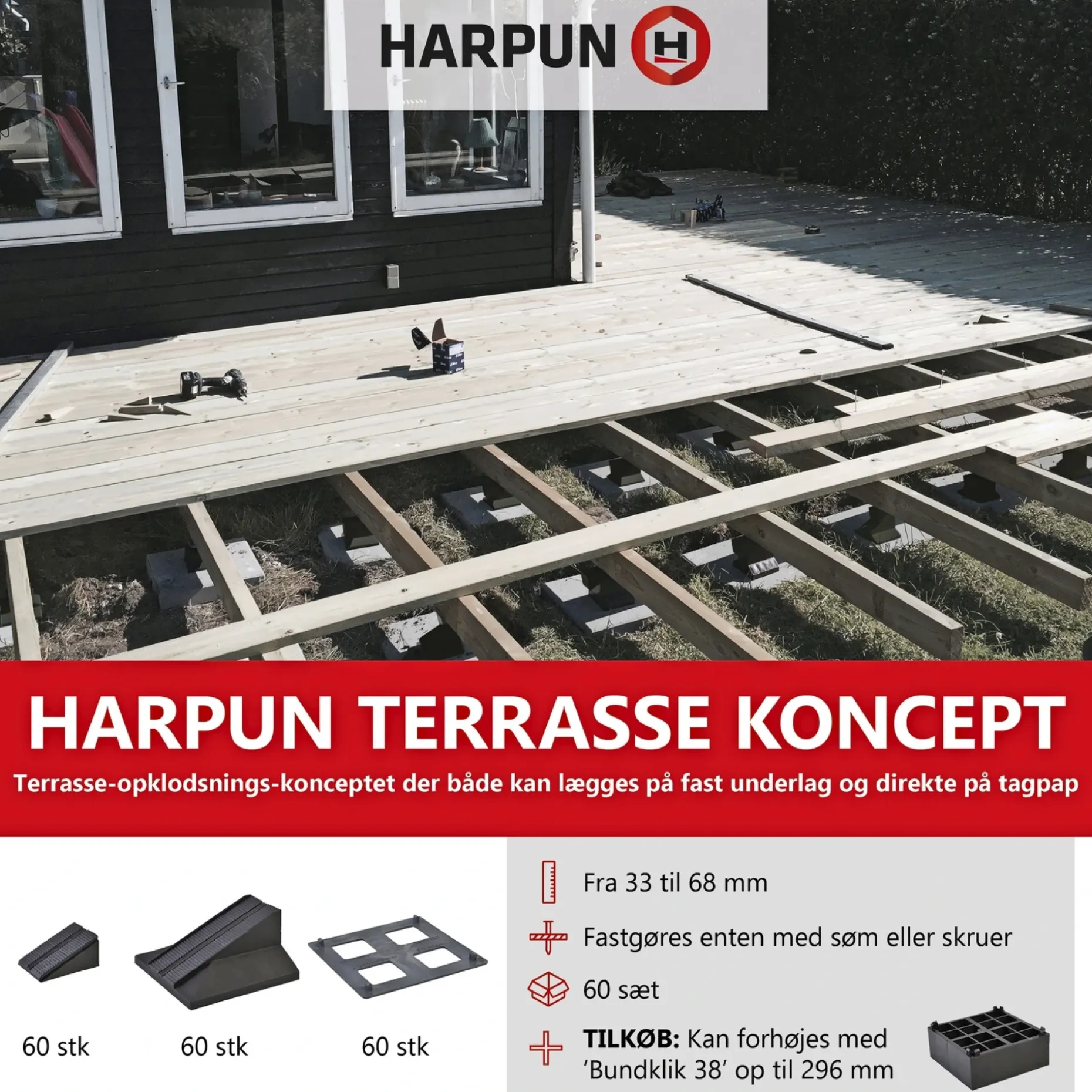 HARPUN TERRASSEBESLAG 296X402X317 MM 60 STK