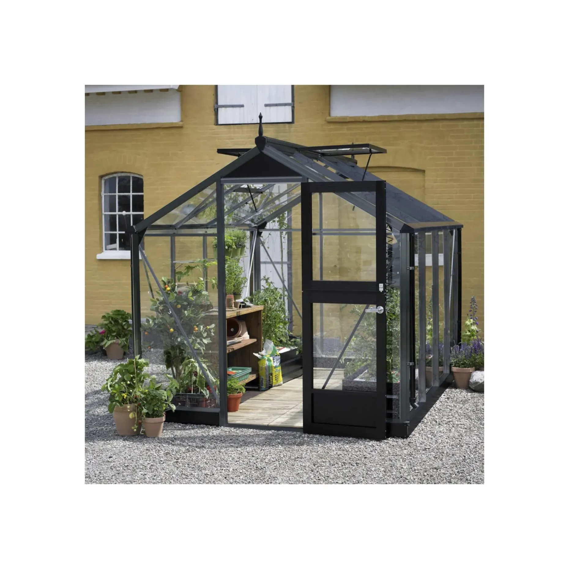 JULIANA COMPACT DRIVHUS 3 MM HÆRDET GLAS HELE BANER ANTRACIT 6,6 M2