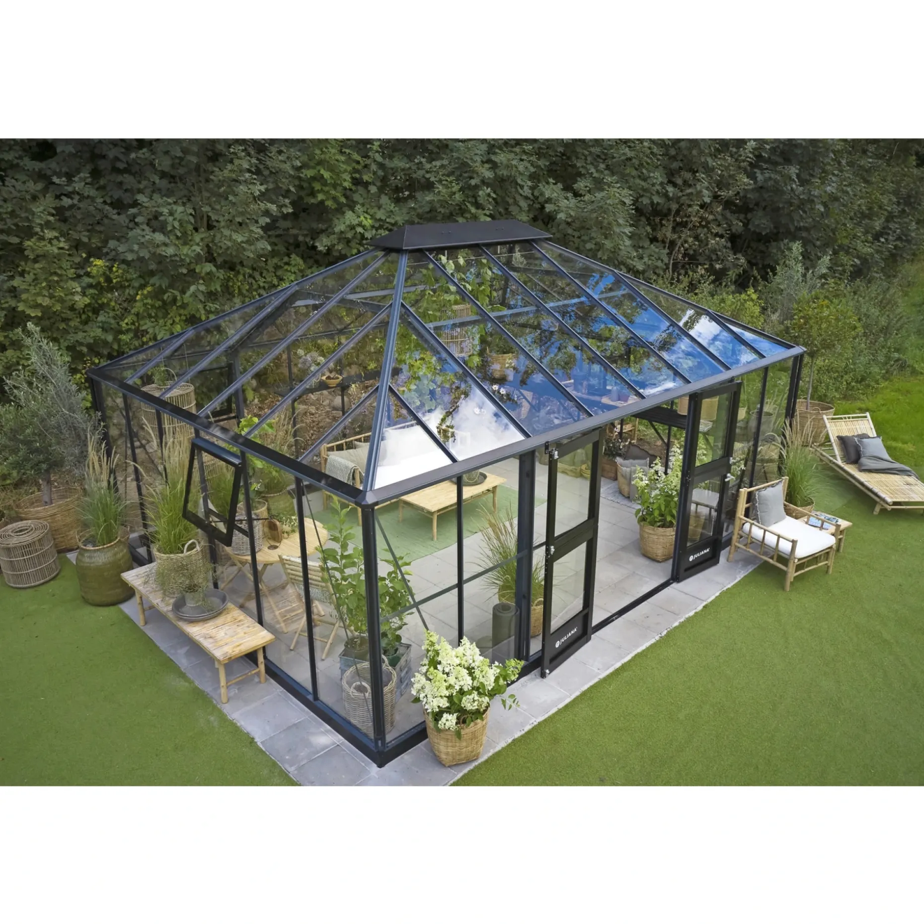 JULIANA GRAND OASE DRIVHUS 3 MM HÆRDET GLAS HELE BANER ANTRACIT 25,6 M2