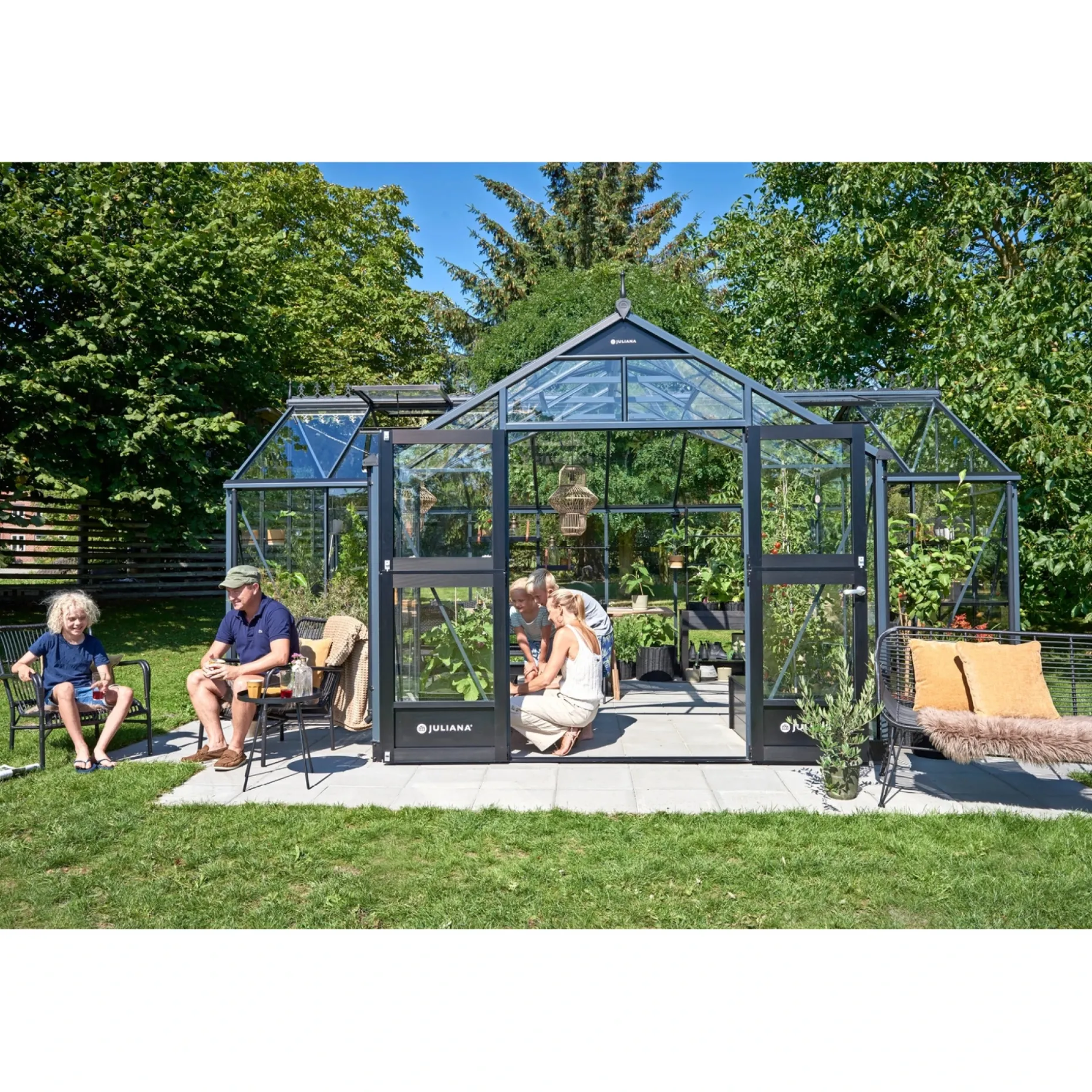 JULIANA ORANGERI DRIVHUS 3 MM HÆRDET GLAS HELE BANER ANTRACIT 21,5 M2