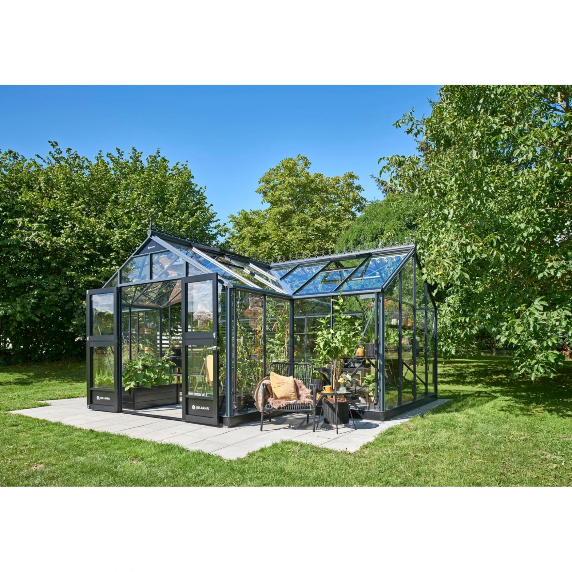 JULIANA ORANGERI DRIVHUS 3 MM HÆRDET GLAS HELE BANER ANTRACIT 21,5 M2