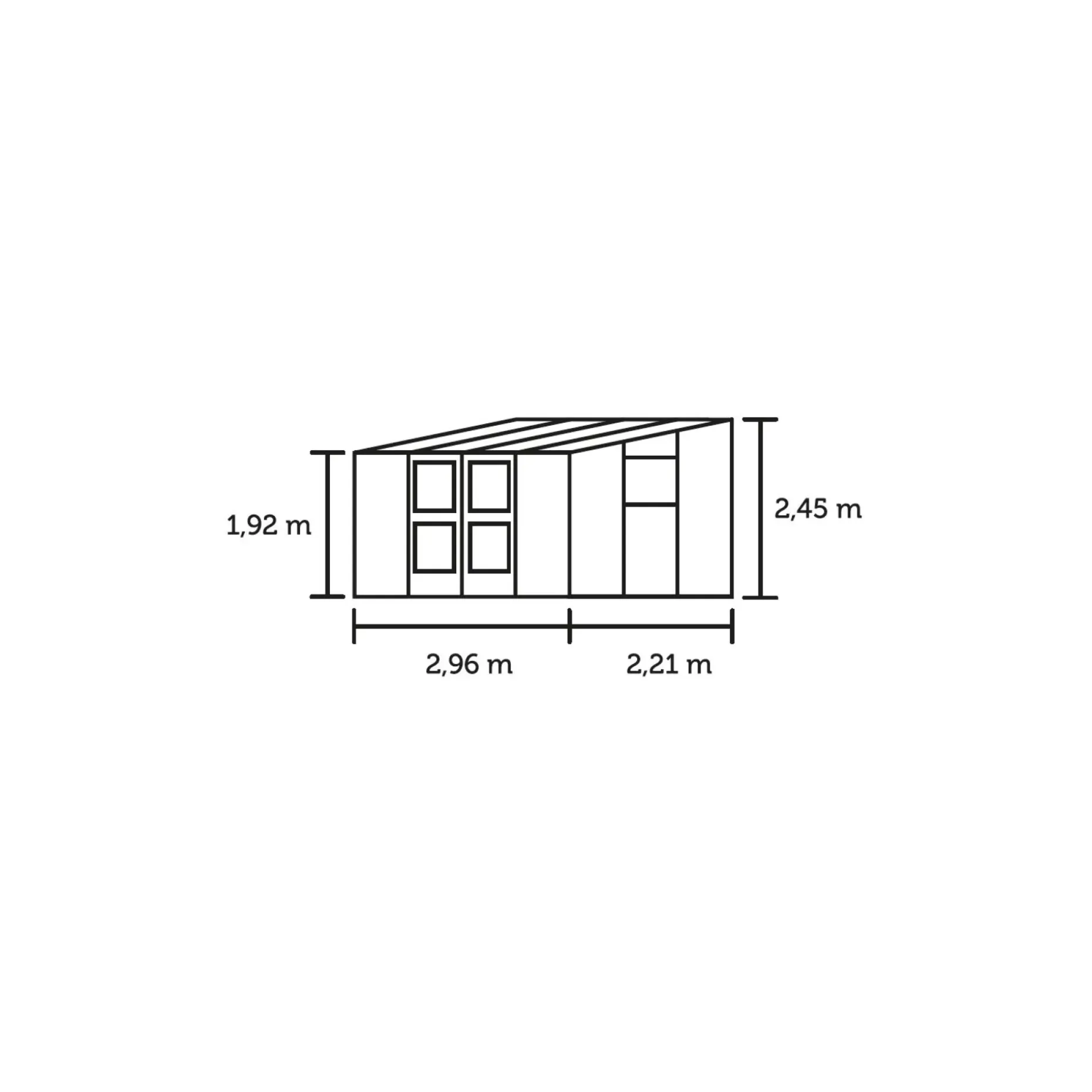JULIANA VERANDA VÆGDRIVHUS 3MM HÆRD GLAS HELE BANER,10MM POLYTAG ANTRACIT 6,6 M2