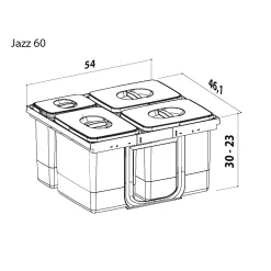 JUVEL JAZZ60-4 AFFALDSSORTERING GRÅ. BEHOLDERE I GRÅ 3X12L, 1X5L