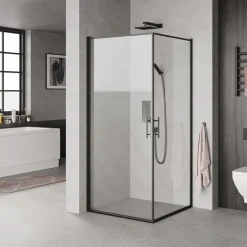 MILOBAD SORT PROFIL BRUSEDØR KLART GLAS 90 CM
