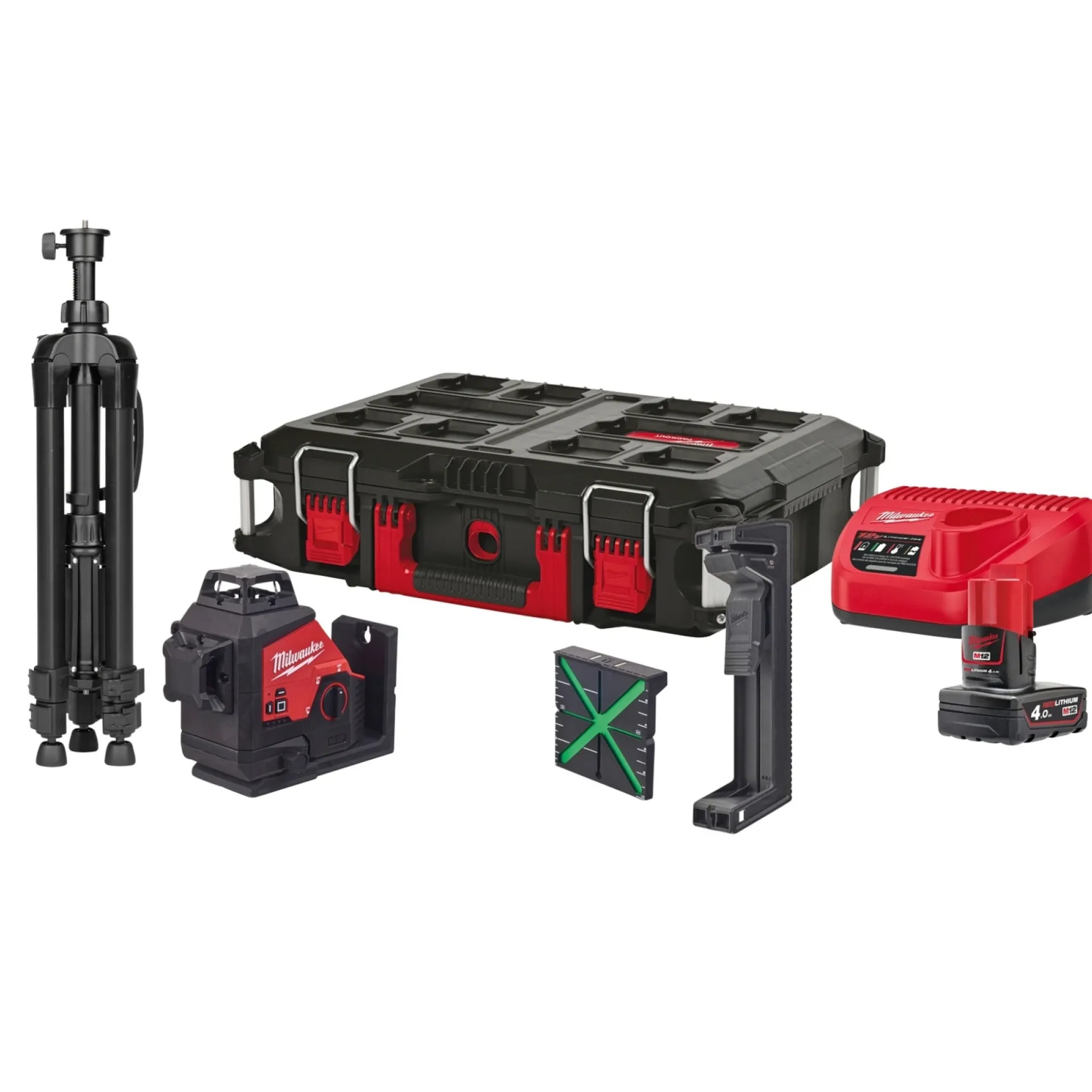 MILWAUKEE M12 3PLSKIT-401P KRYDSLASER UDEN MÅLPLADE 38 M/ MED MÅLPLADE 100 M