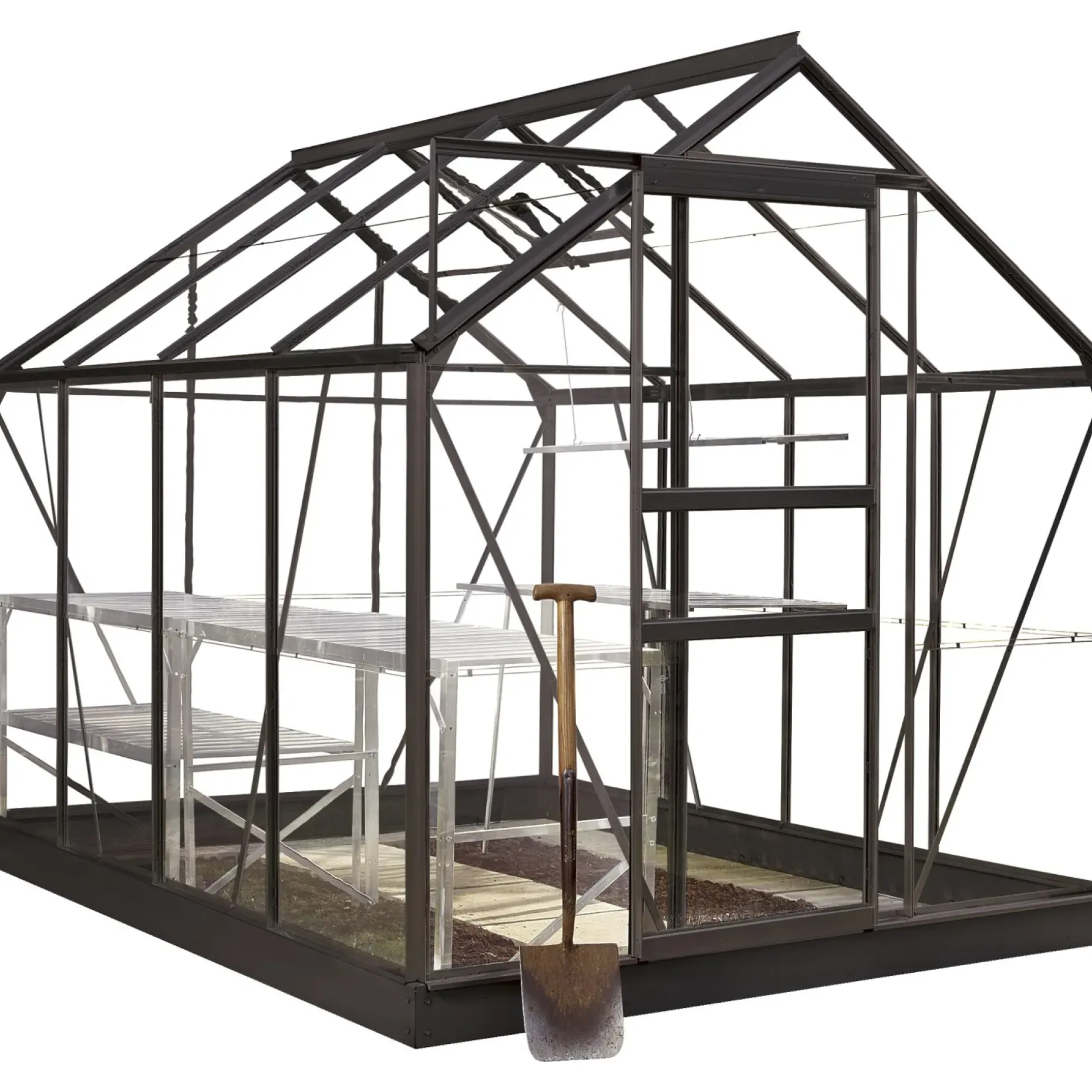 OUTRIUM HALLS DRIVHUS INKL. SOKKEL 3 MM DELT GLAS SORT 5 M²