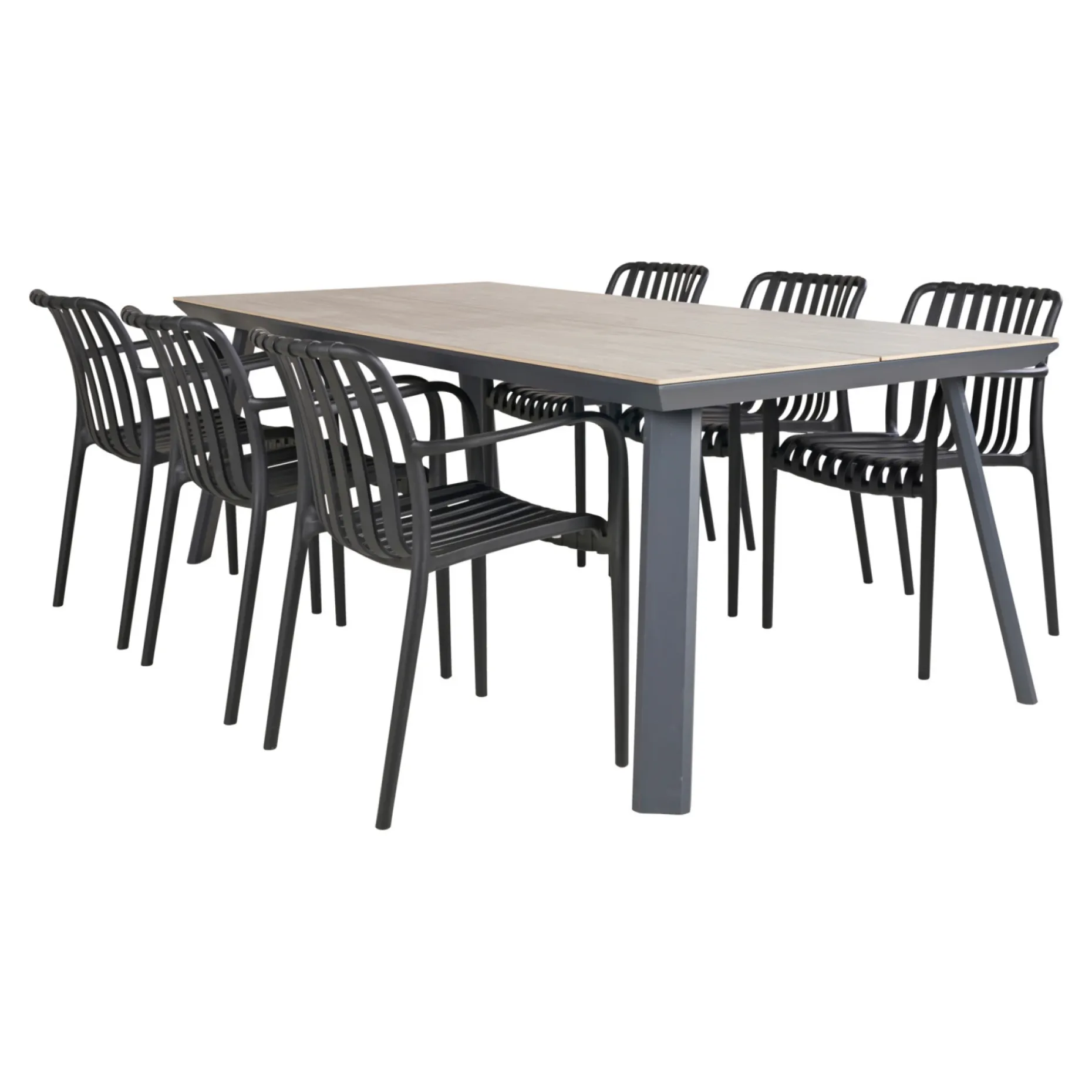 OUTRIUM LEROS/MURCIA BORD + 6 STOLE HAVEMØBELSÆT GRÅ / SORT