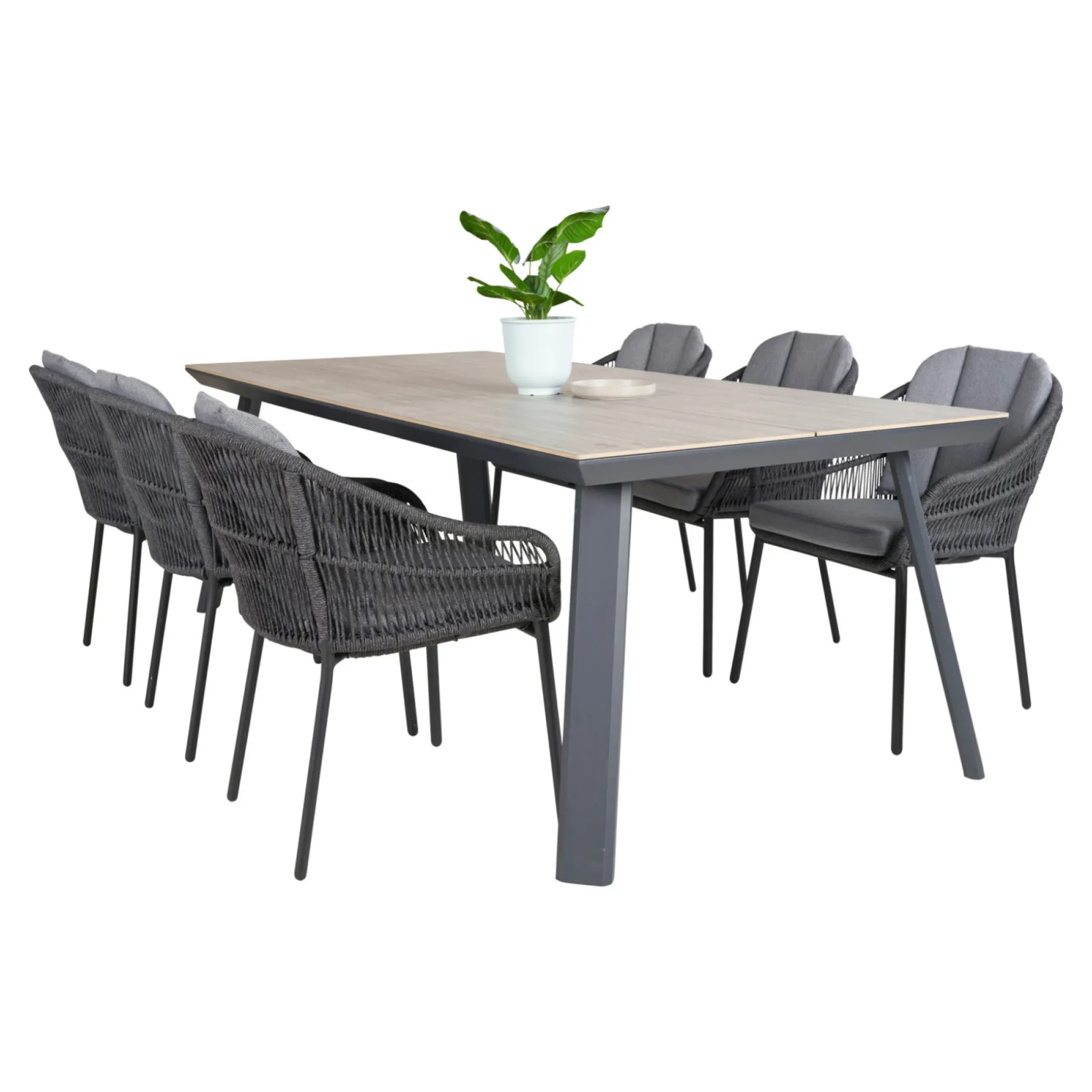 OUTRIUM LEROS/PALMA BORD + 6 STOLE HAVEMØBELSÆT GRÅ