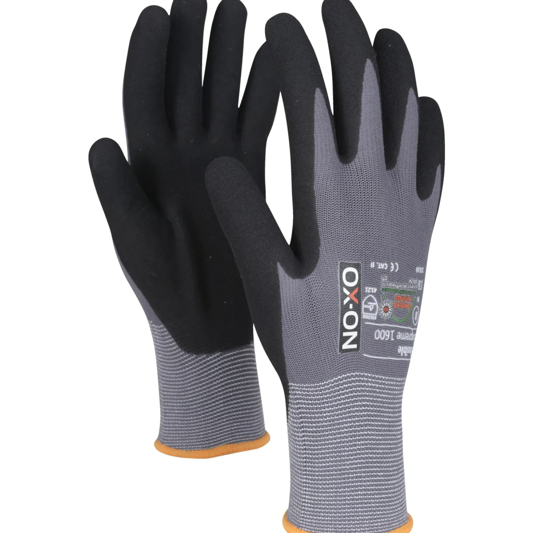 OX-ON FLEXIBLE SUPREME 1600 ARBEJDSHANDSKE CE 10 GRÅ/SORT 1 PAR