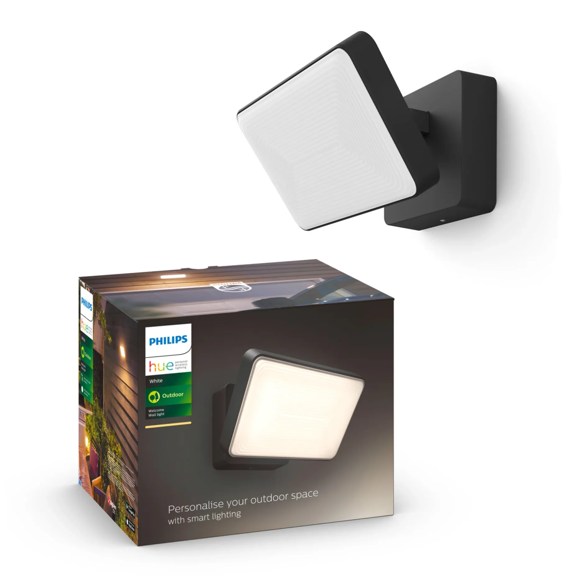 PHILIPS HUE W WELCOME UDENDØRS VÆGLAMPE 15W SORT