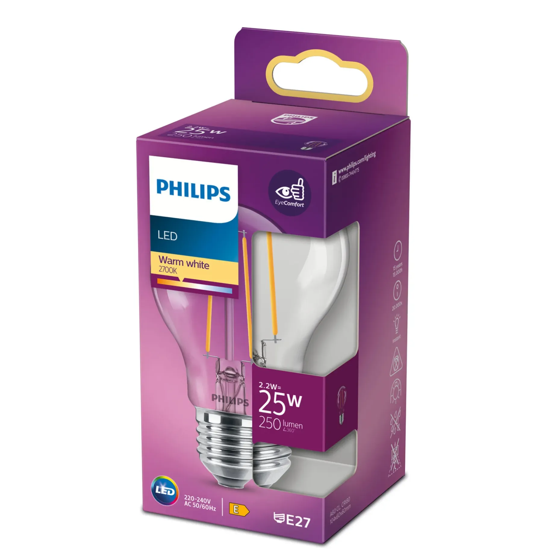 PHILIPS KLAR LED PÆRE STANDARD E27 2W