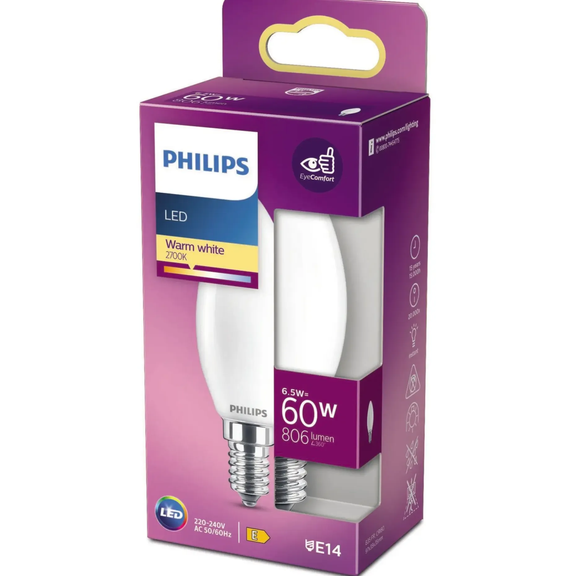 PHILIPS LED PÆRE KERTE E14 7W