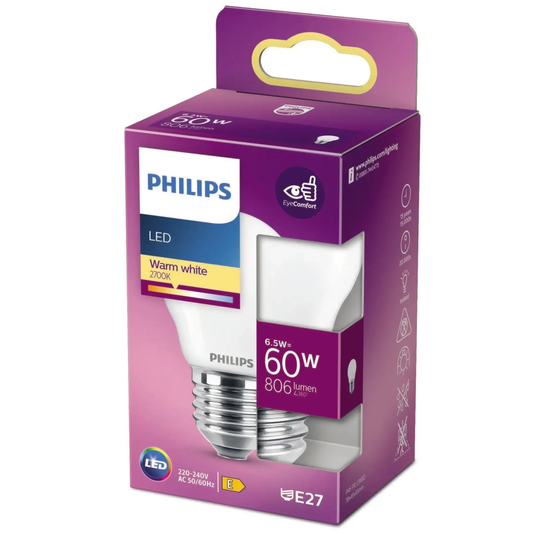 PHILIPS LED PÆRE KRONE E27 7W