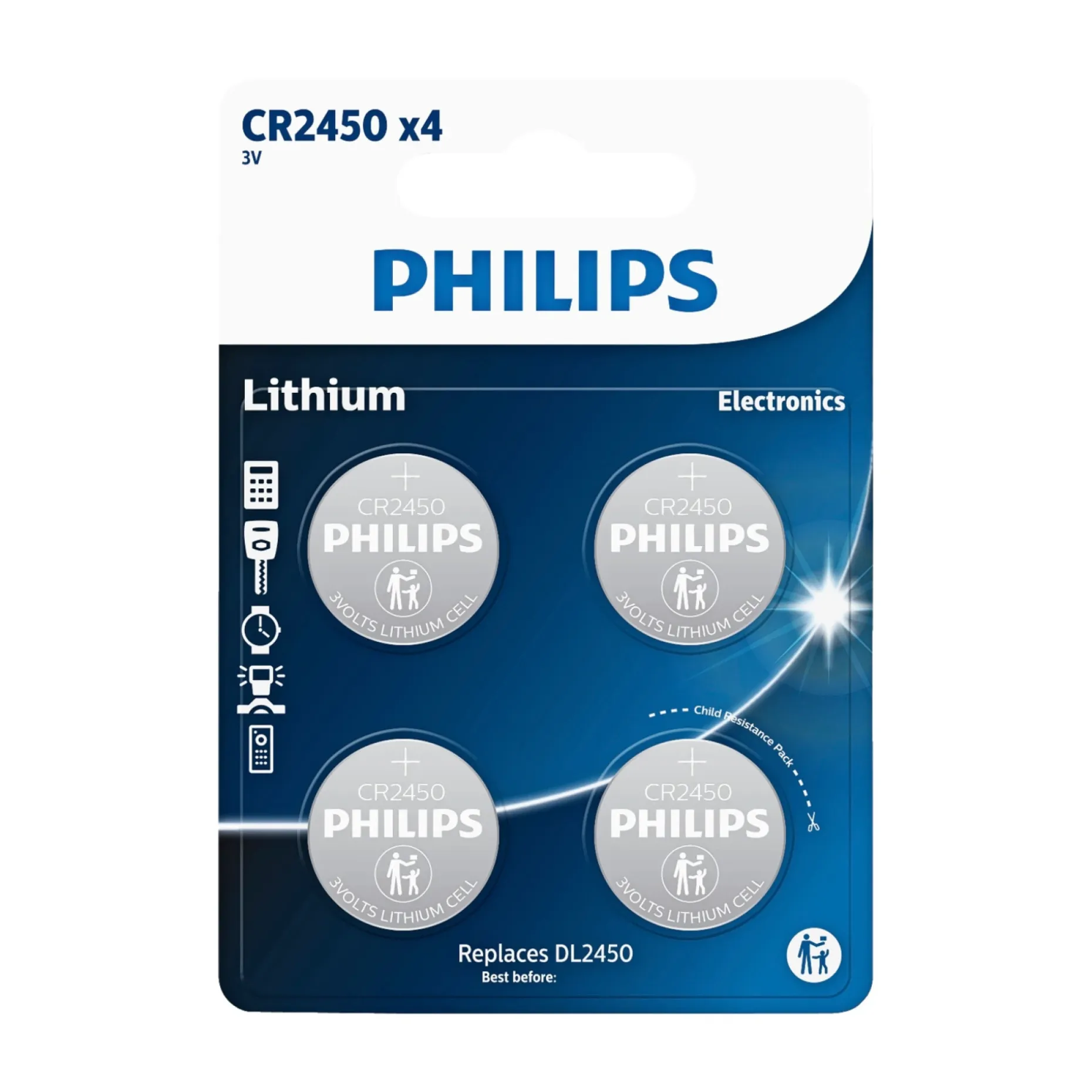 PHILIPS LITIUM CR2450 KNAPCELLE BATTERI 4 STK/PK