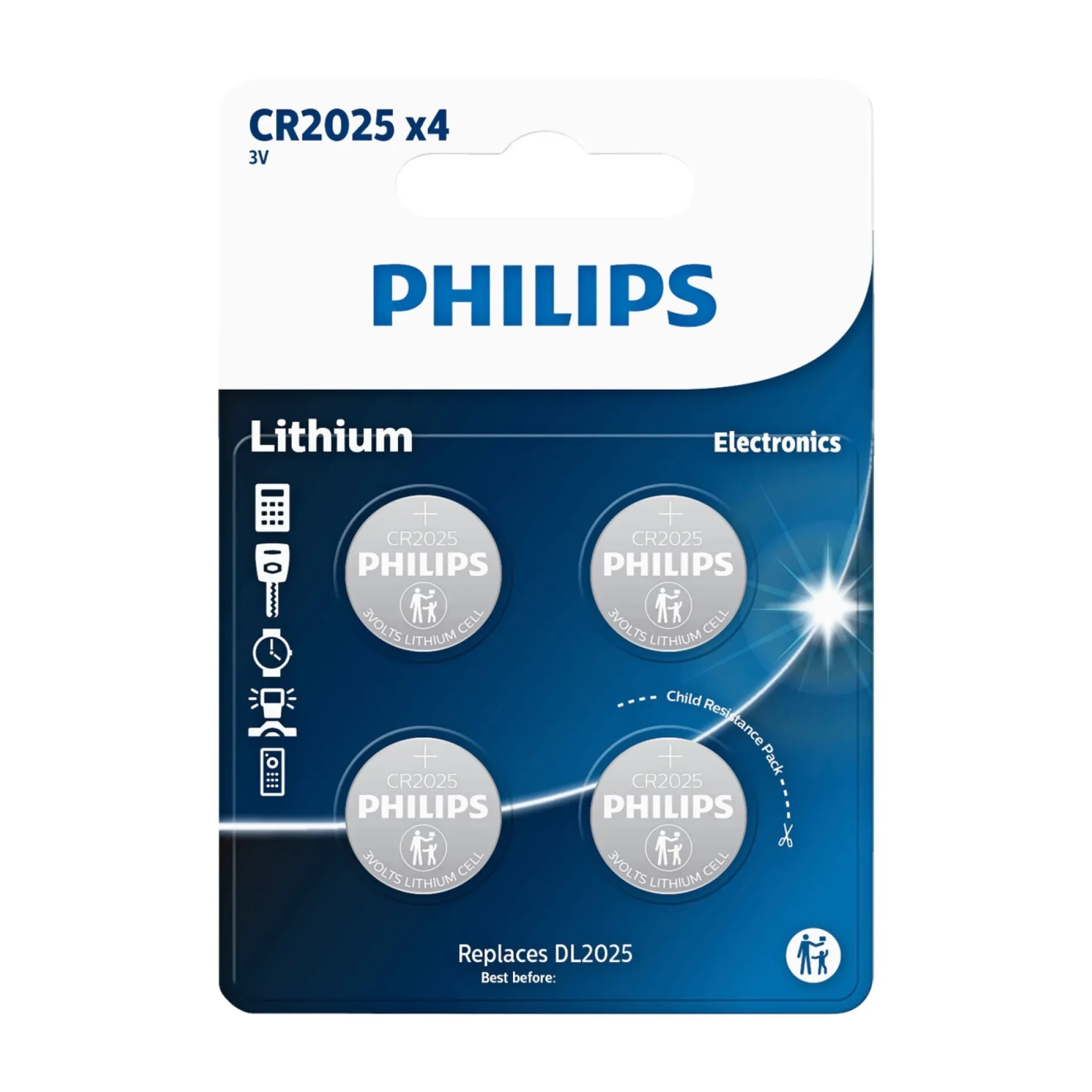 PHILIPS LITIUM CR2025 KNAPCELLE BATTERI 4 STK/PK