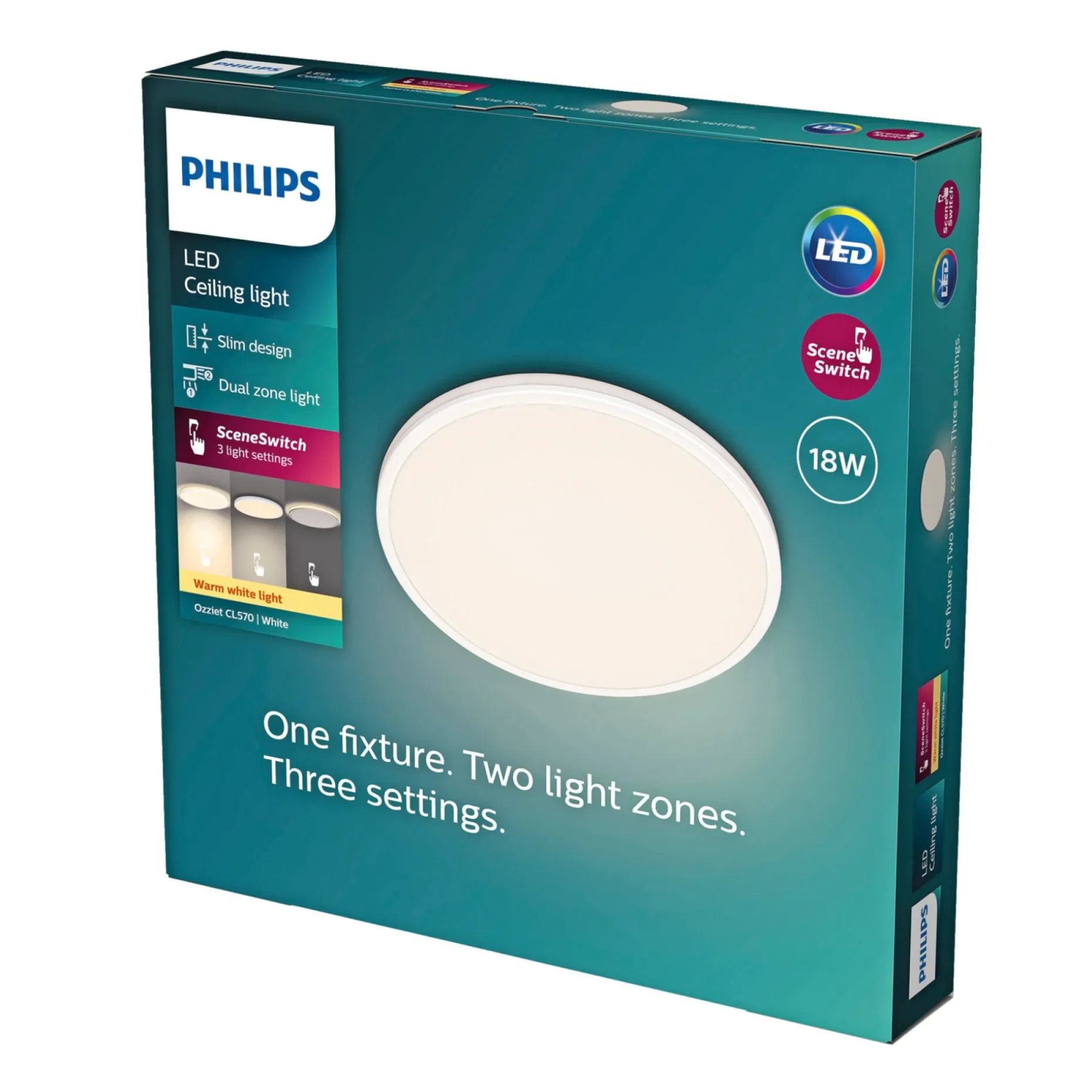 PHILIPS OZZIET PLAFOND 18W HVID 0 0