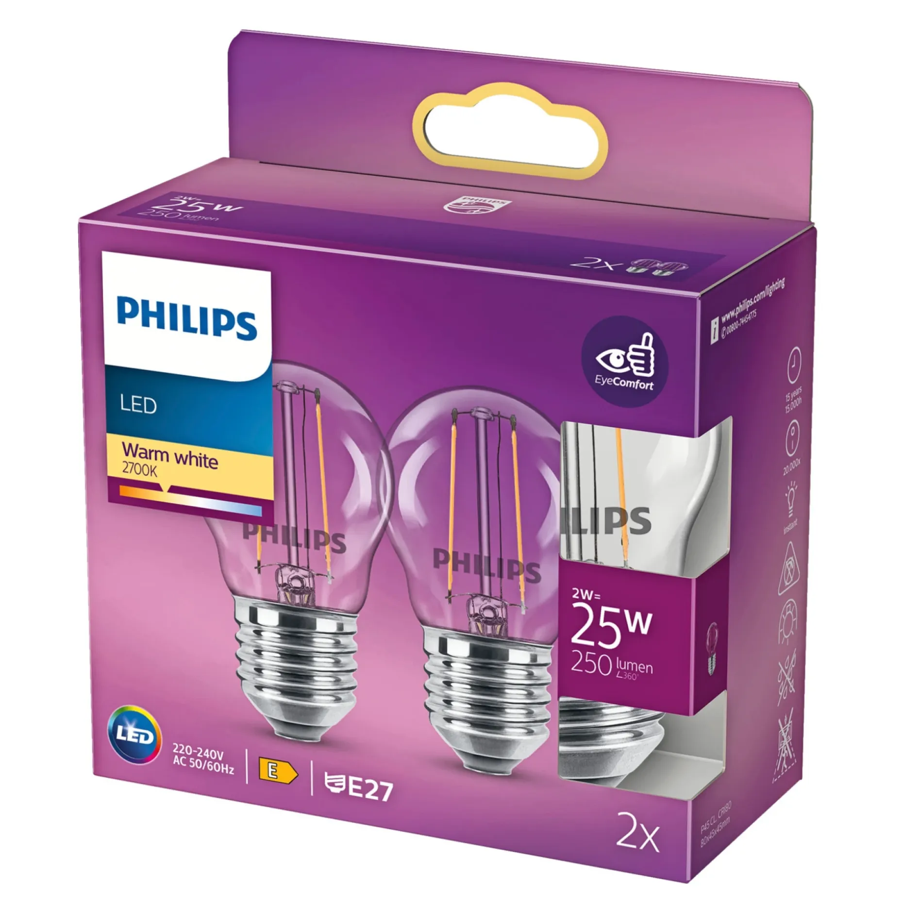 PHILIPS P45 LED PÆRE STANDARD E27 2W