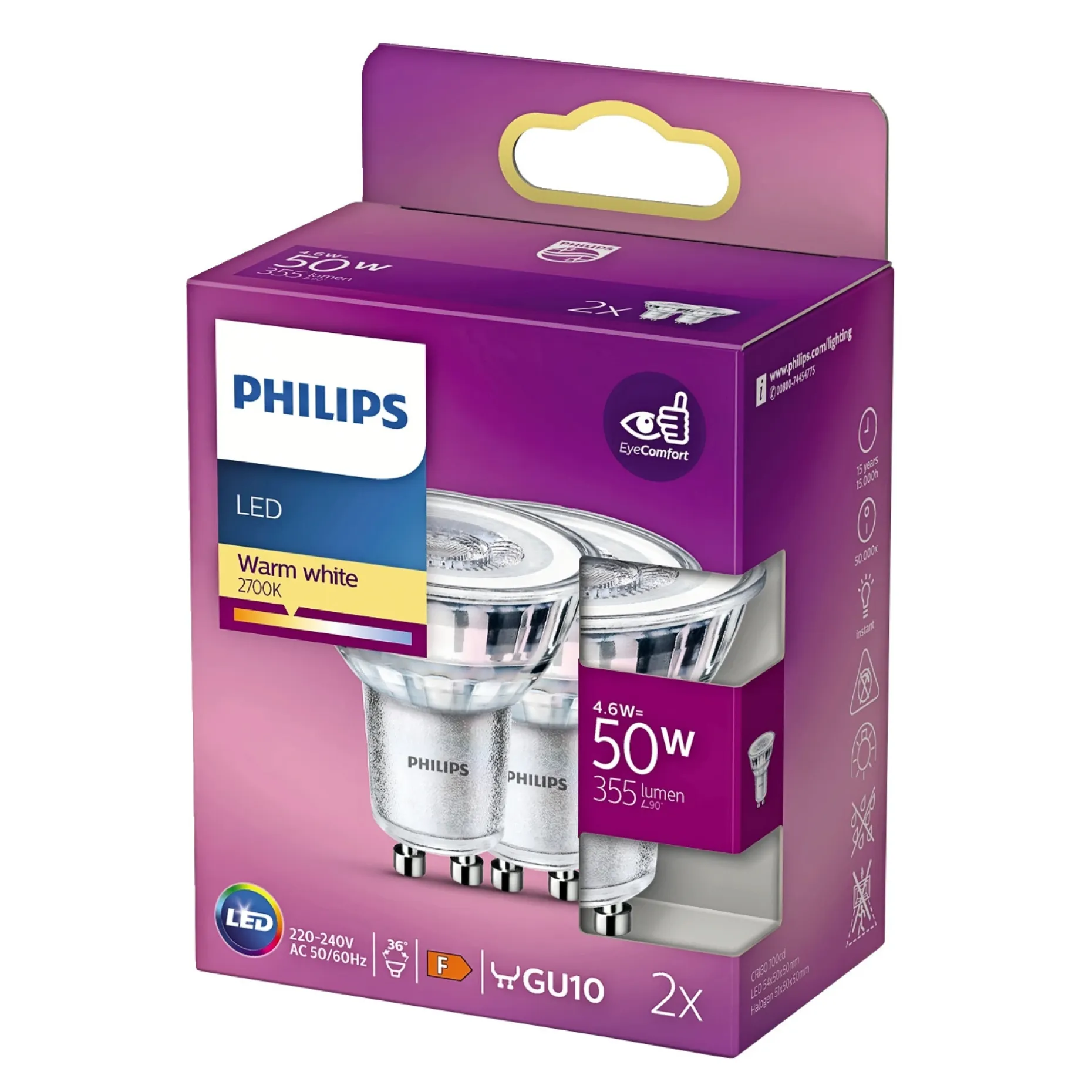 PHILIPS 2-PAK LED PÆRE SPOT GU10 4W