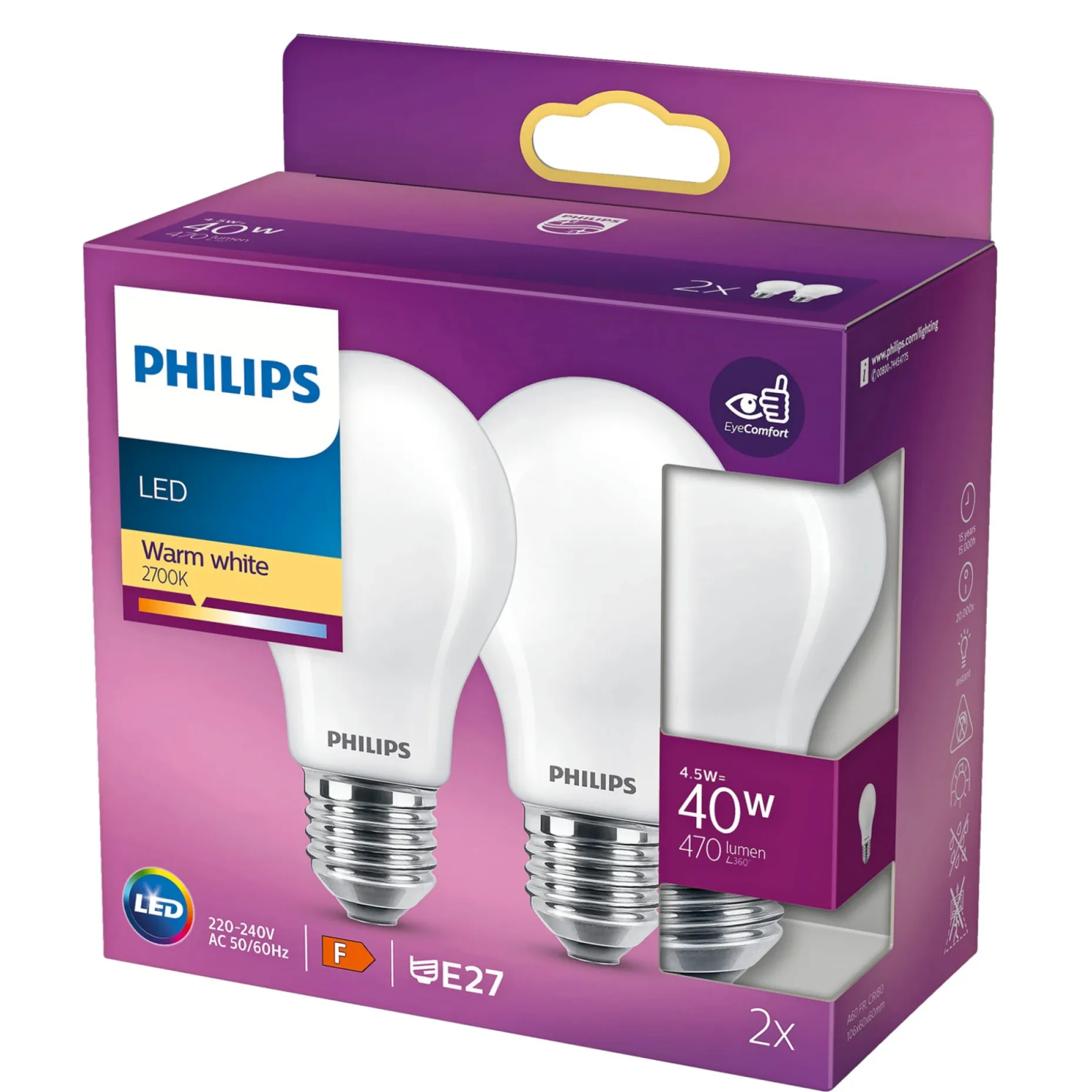 PHILIPS 2-PAK LED PÆRE STANDARD E27 5W