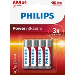 PHILIPS POWER ALKALINE AAA BATTERI 4 STK/PK