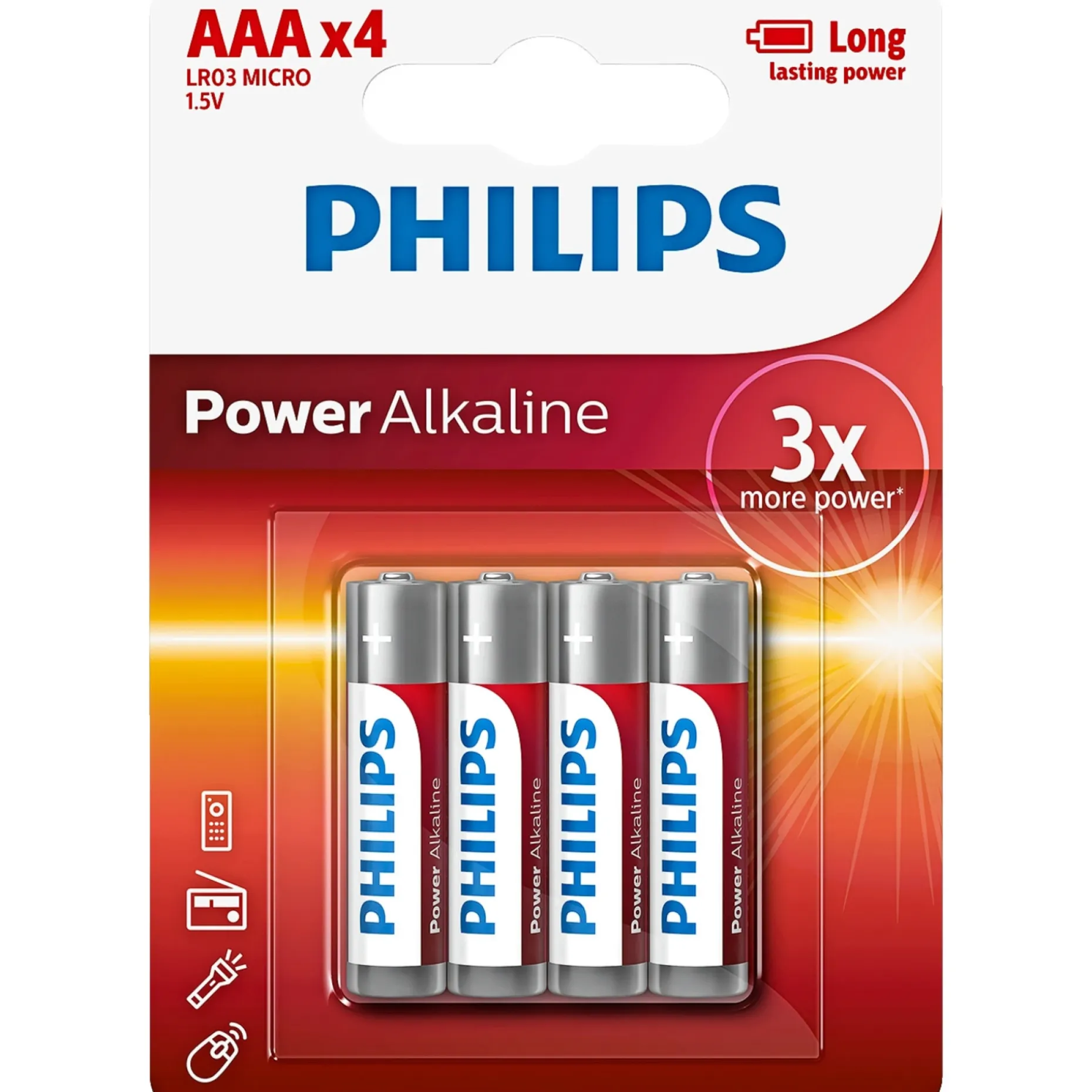 PHILIPS POWER ALKALINE AAA BATTERI 4 STK/PK
