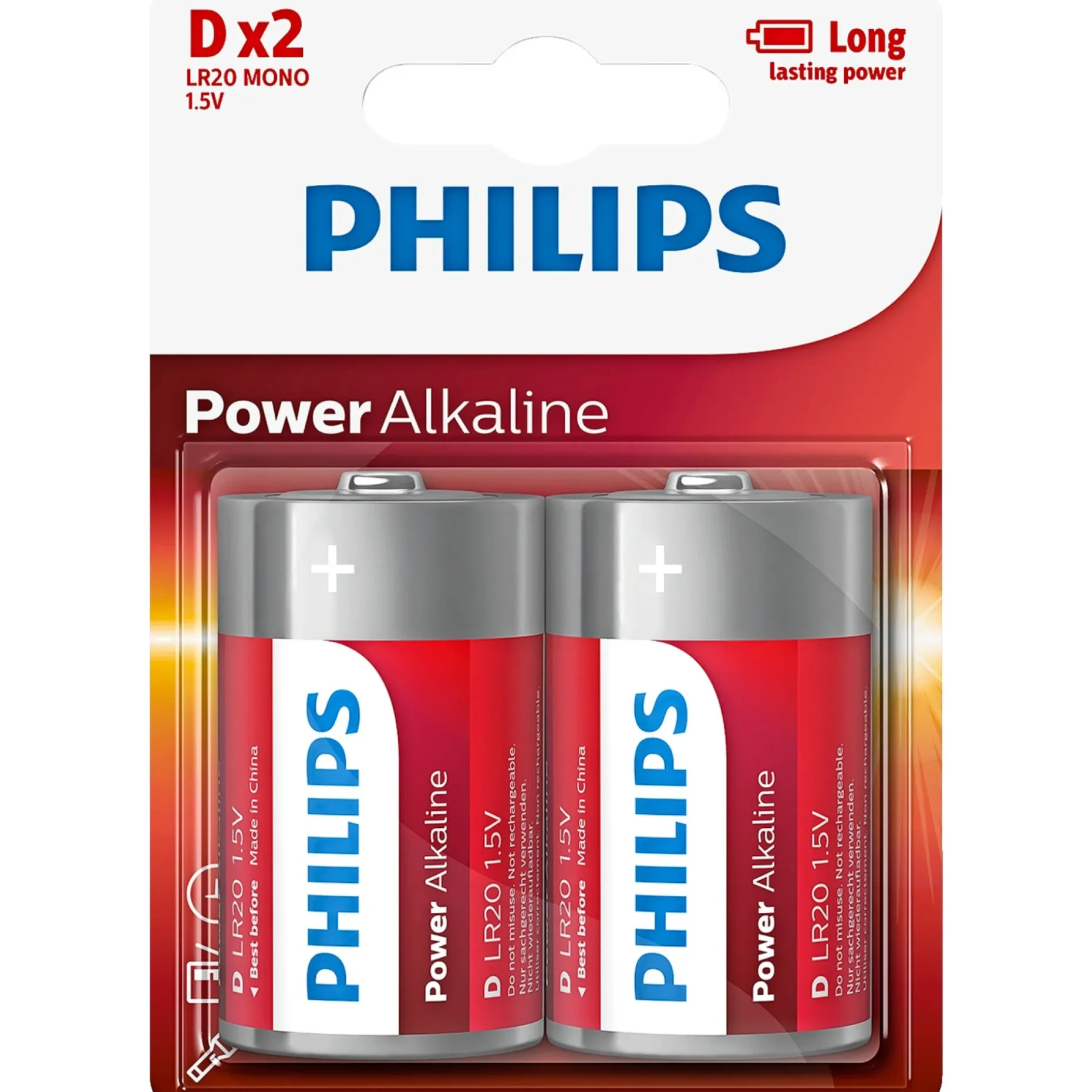 PHILIPS POWER ALKALINE D BATTERI 2 STK/PAK