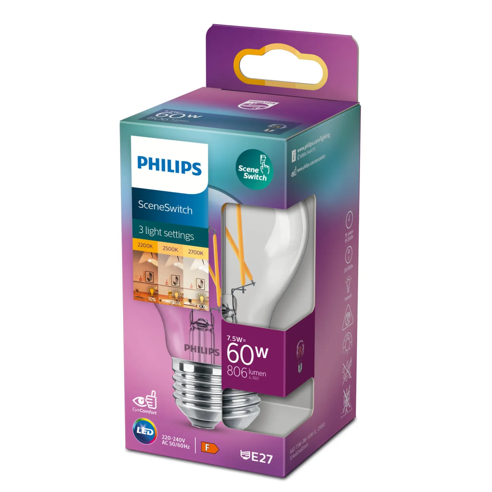 PHILIPS SCENESWITCH LED PÆRE STANDARD E27 8W