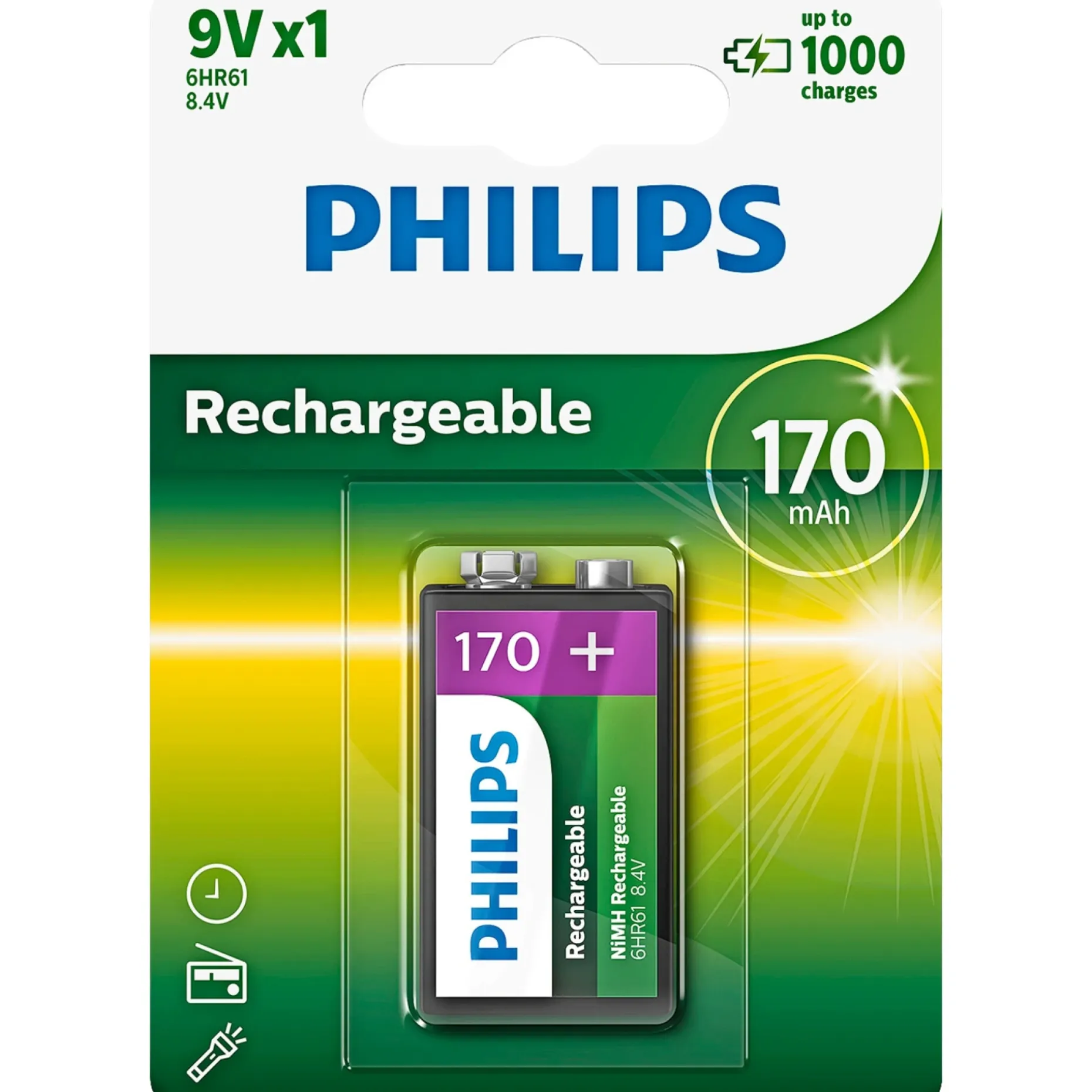 PHILIPS 9V GENOPLADELIGT BATTERI 1 STK/PAK