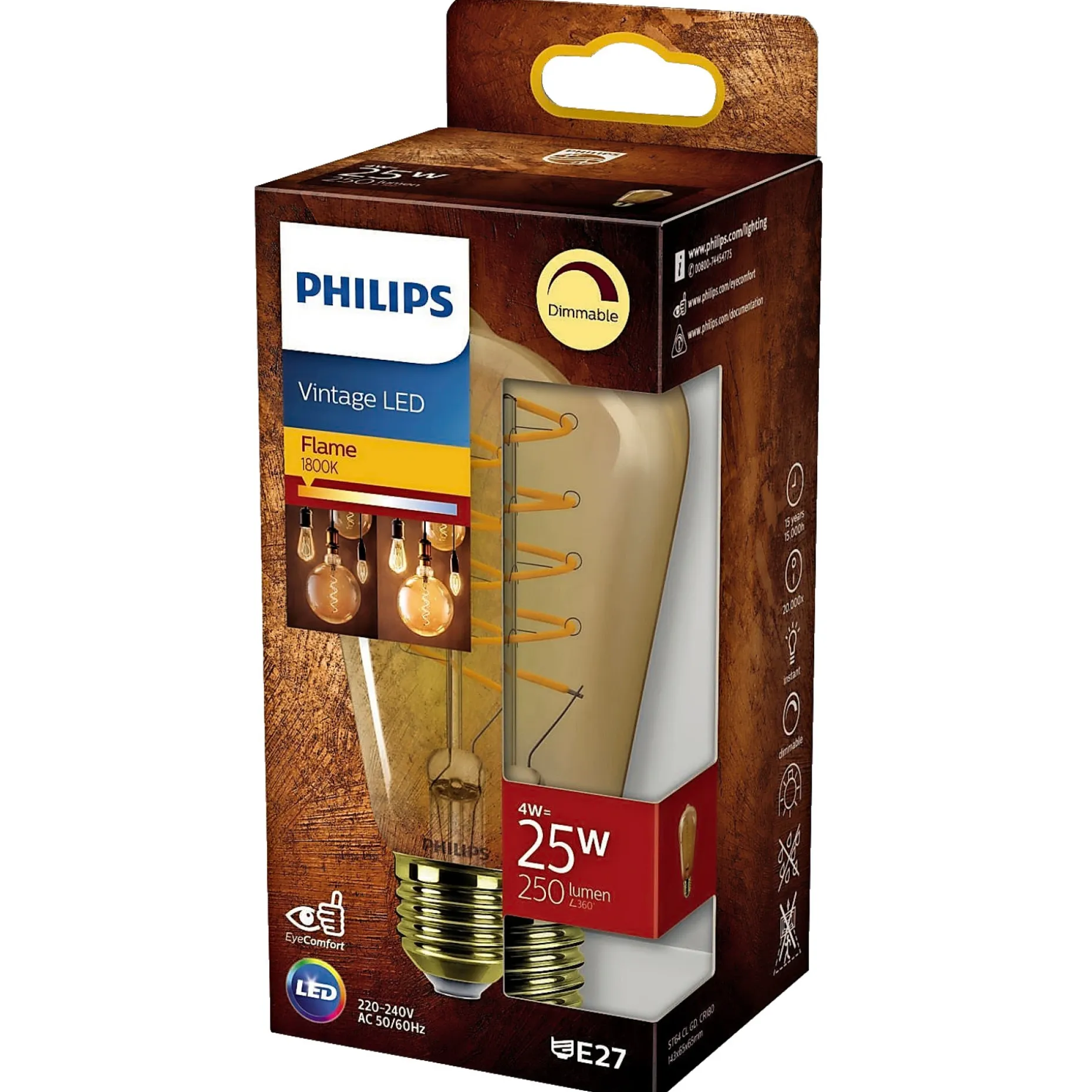 PHILIPS VINTAGE DÆMPBAR GULD DEKOPÆRE DRÅBEFORMET E27 4W