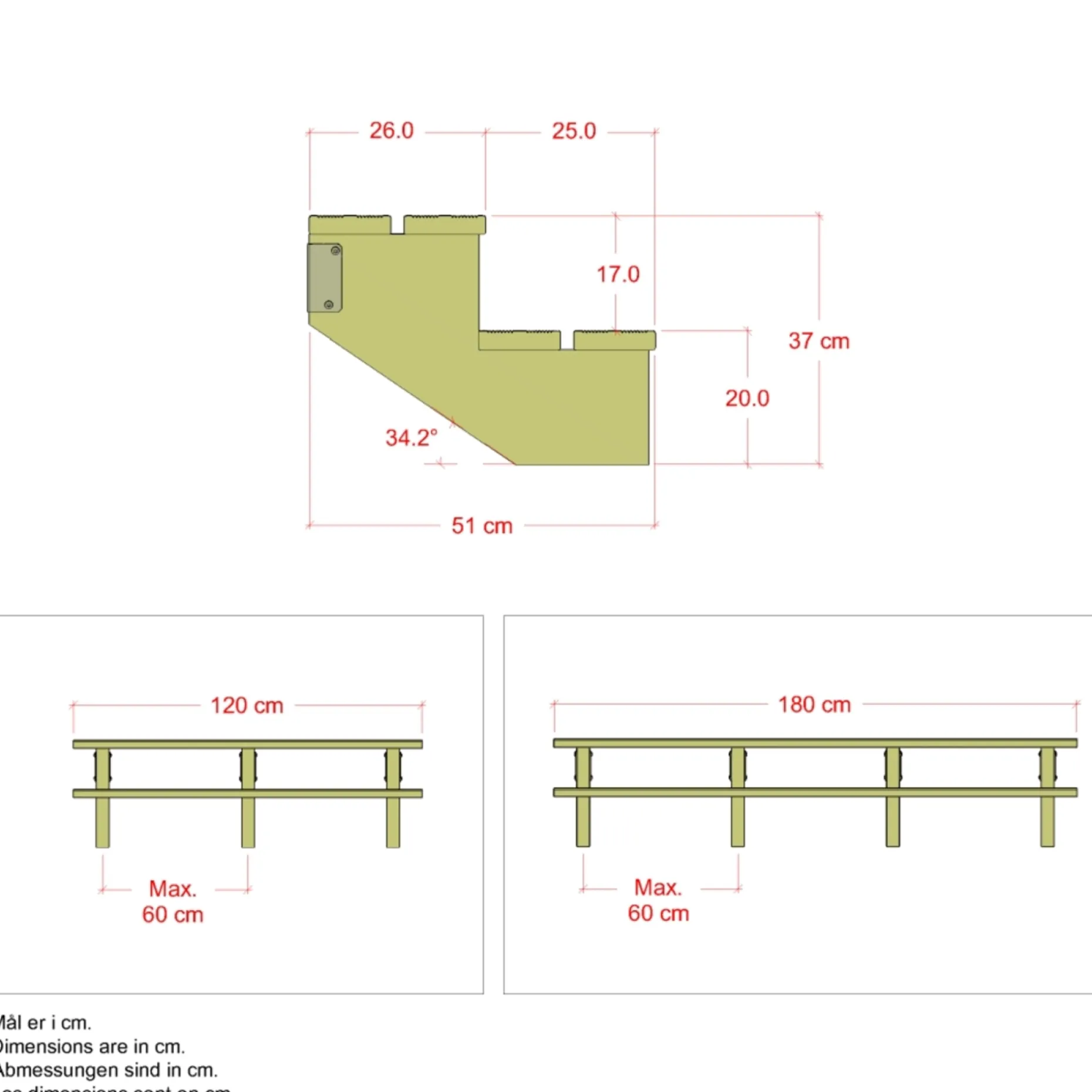 PLUS 2 TRIN TERRASSETRAPPE 1800 X 370 MM