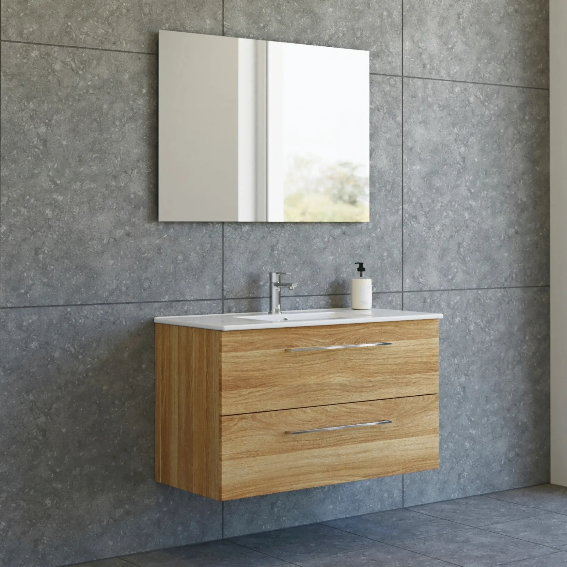 SCANBAD DINA INKL. SELECT SPEJL BADMØBEL VARM EG 2 SKUFFER 101 CM