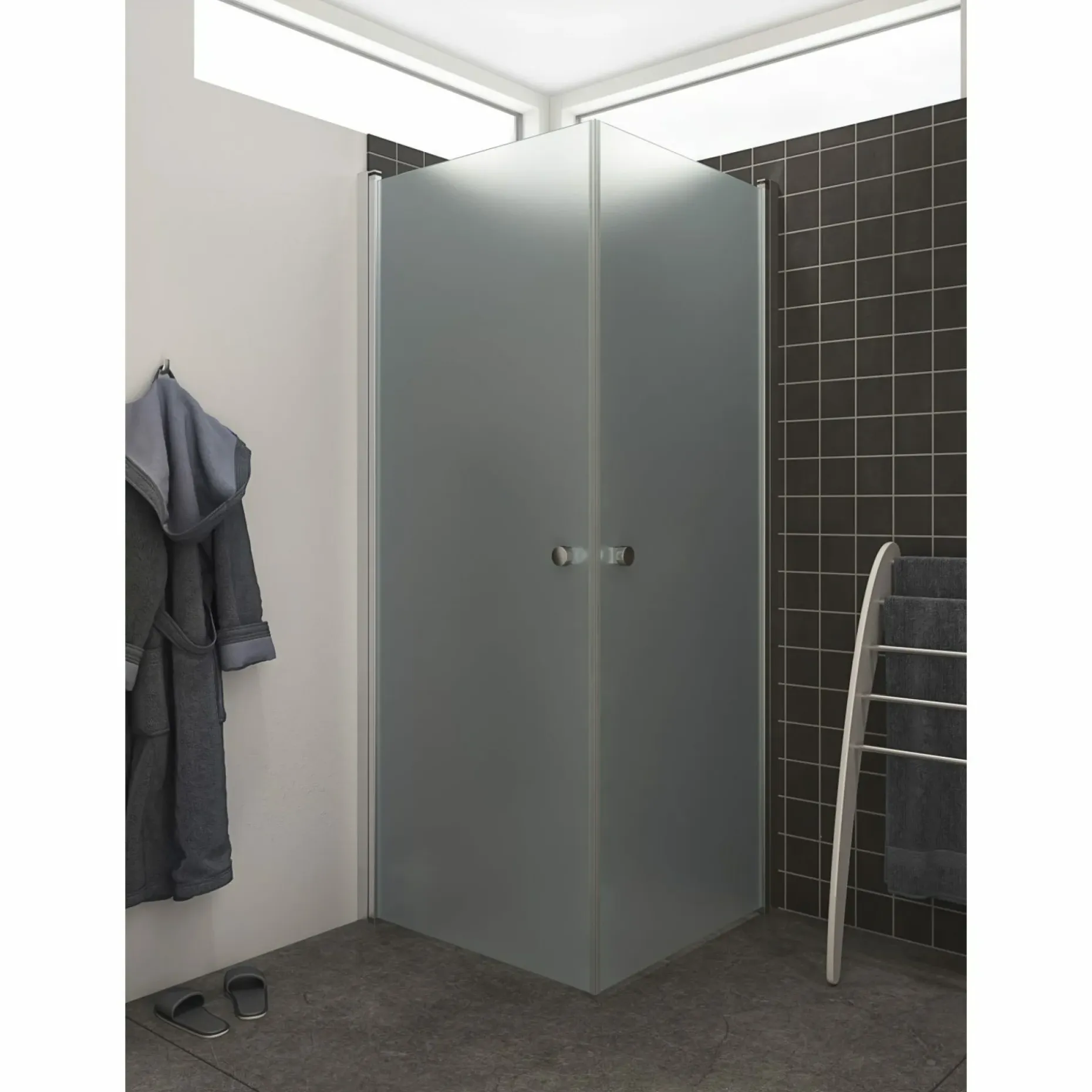 SCANBAD FLEXI MAT ALU PROFIL, 1 STK. BRUSEDØR 89 CM FROSTET GLAS