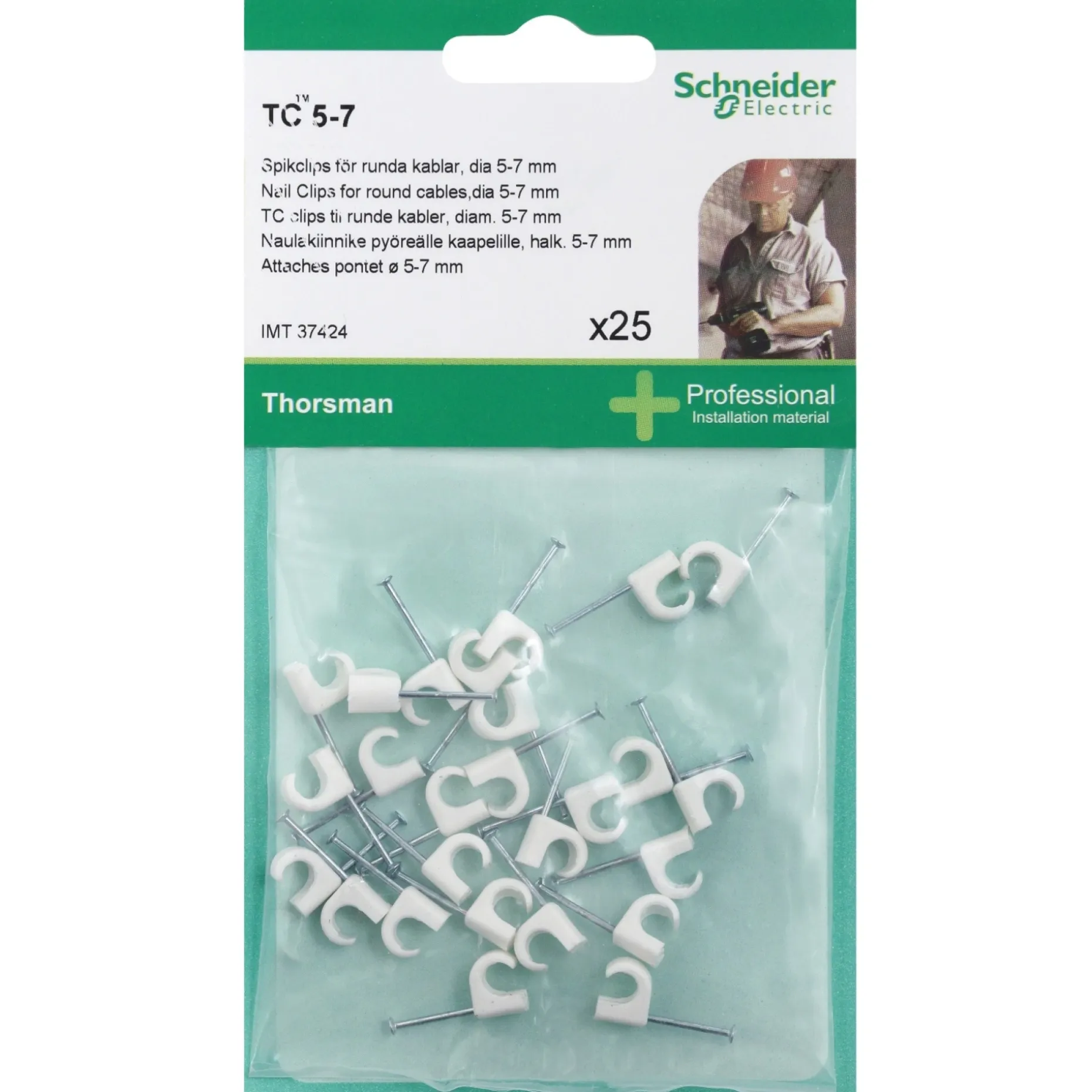 SCHNEIDER ELECTRIC THORSMAN RUND Ø5-7 HVID 25 STK LEDNINGCLIPS