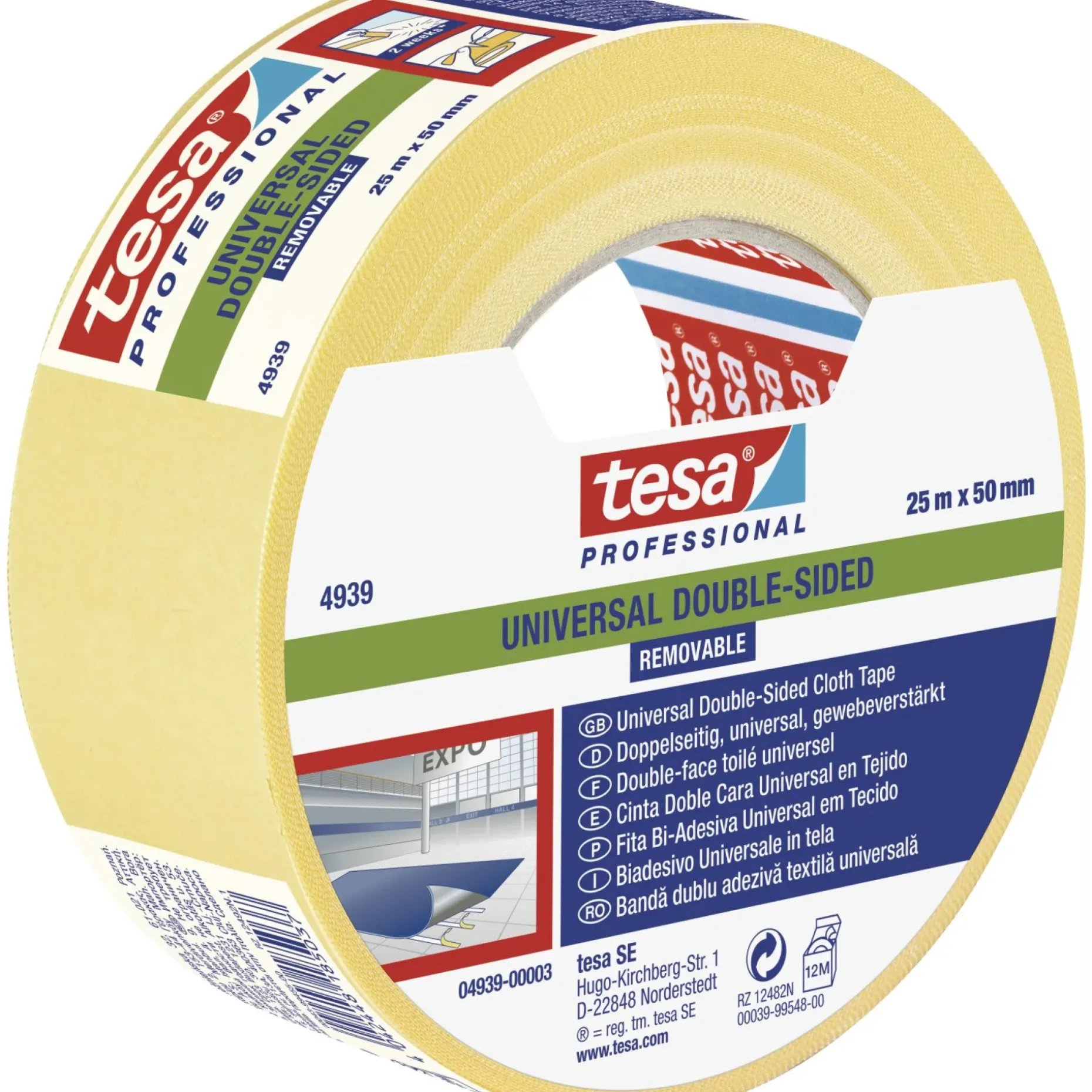 TESA PROFESSIONAL 4839 UNIVERSAL DOBBELTKLÆBENDE TAPE 25 M X 50 MM HVID