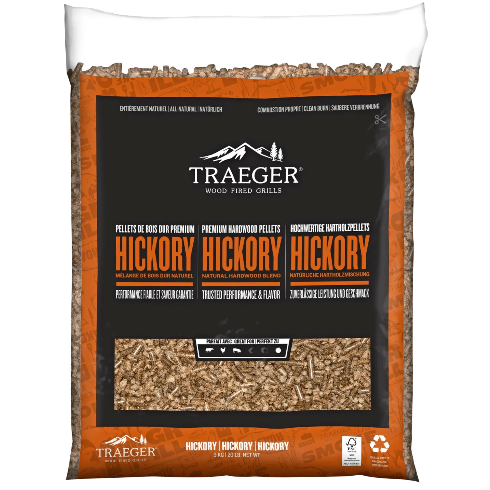 TRAEGER HICKORY TRÆPILLER TIL GRILL 9 KG