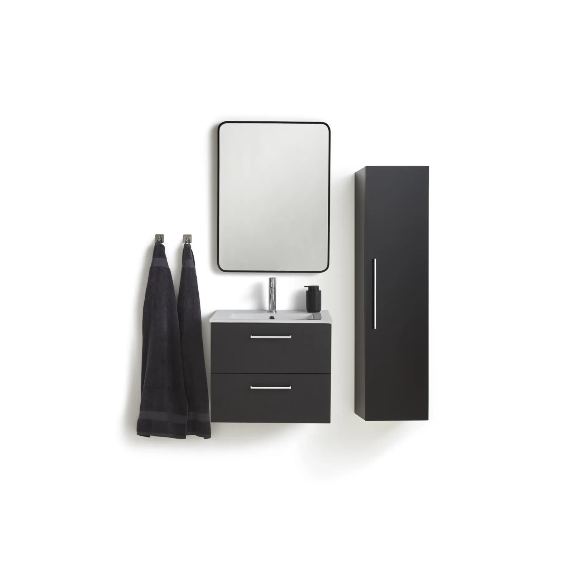 VASSO MILANO SOFTCLOSE BADMØBEL SORT 2 SKUFFER 60 CM