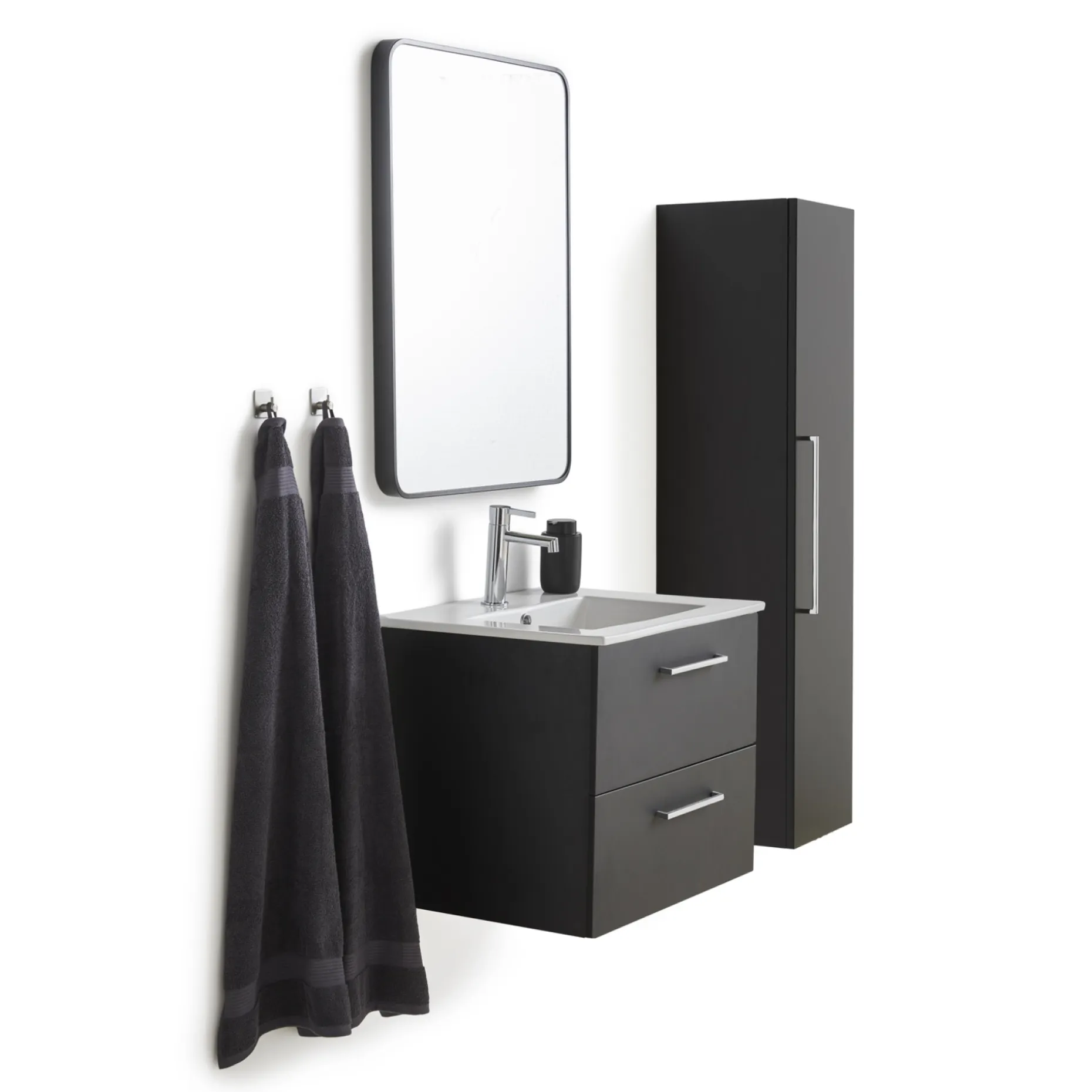 VASSO MILANO SOFTCLOSE BADMØBEL SORT 2 SKUFFER 60 CM