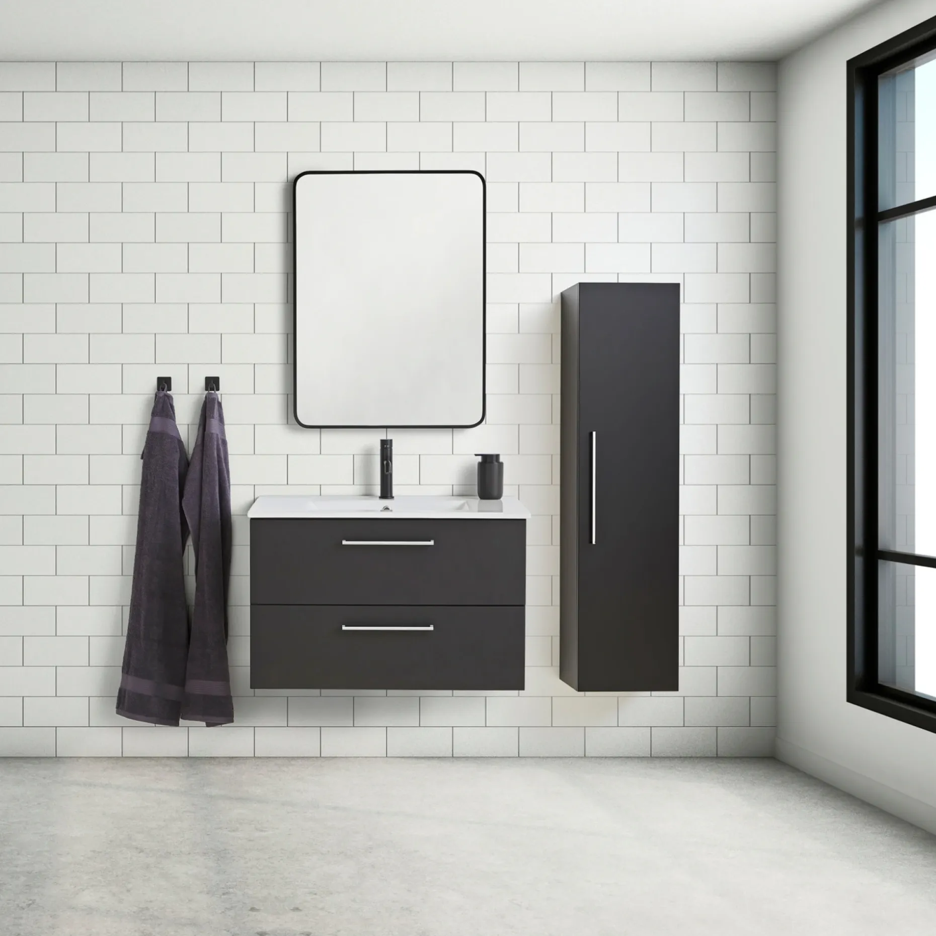 VASSO MILANO SOFTCLOSE BADMØBEL SORT 2 SKUFFER 80 CM