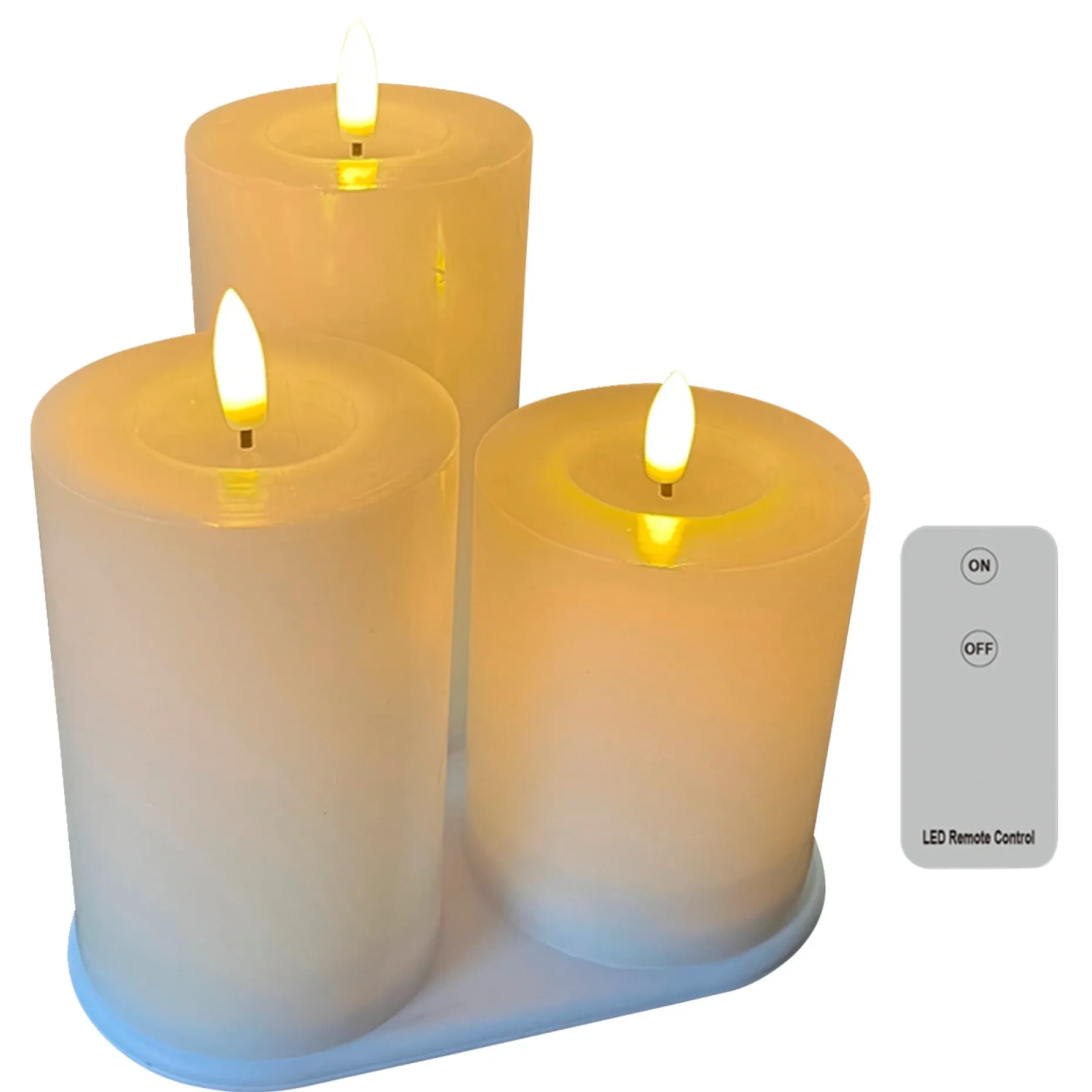VELI LINE 3-PAK HVIDE Ø7,5X10+12,5+15 CM GENOPLADELIGE LED BLOKLYS