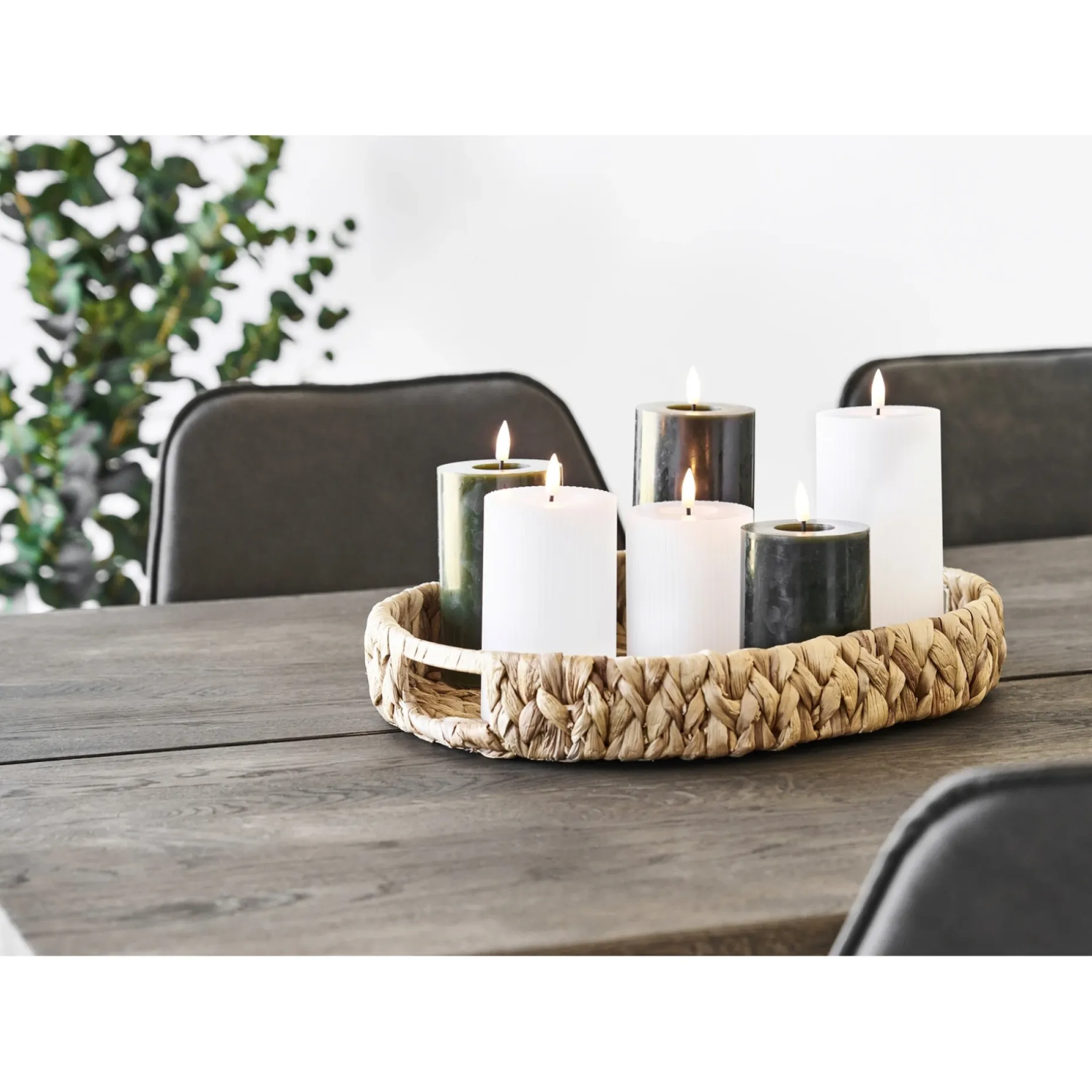 VELI LINE 3-PAK OLIVENGRØNNE Ø 7,5X10+12,5+15 CM LED BLOKLYS